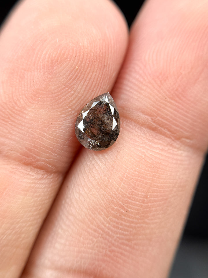1.01 Ct Pear Rose Cut Grey Natural Inclusion Diamond