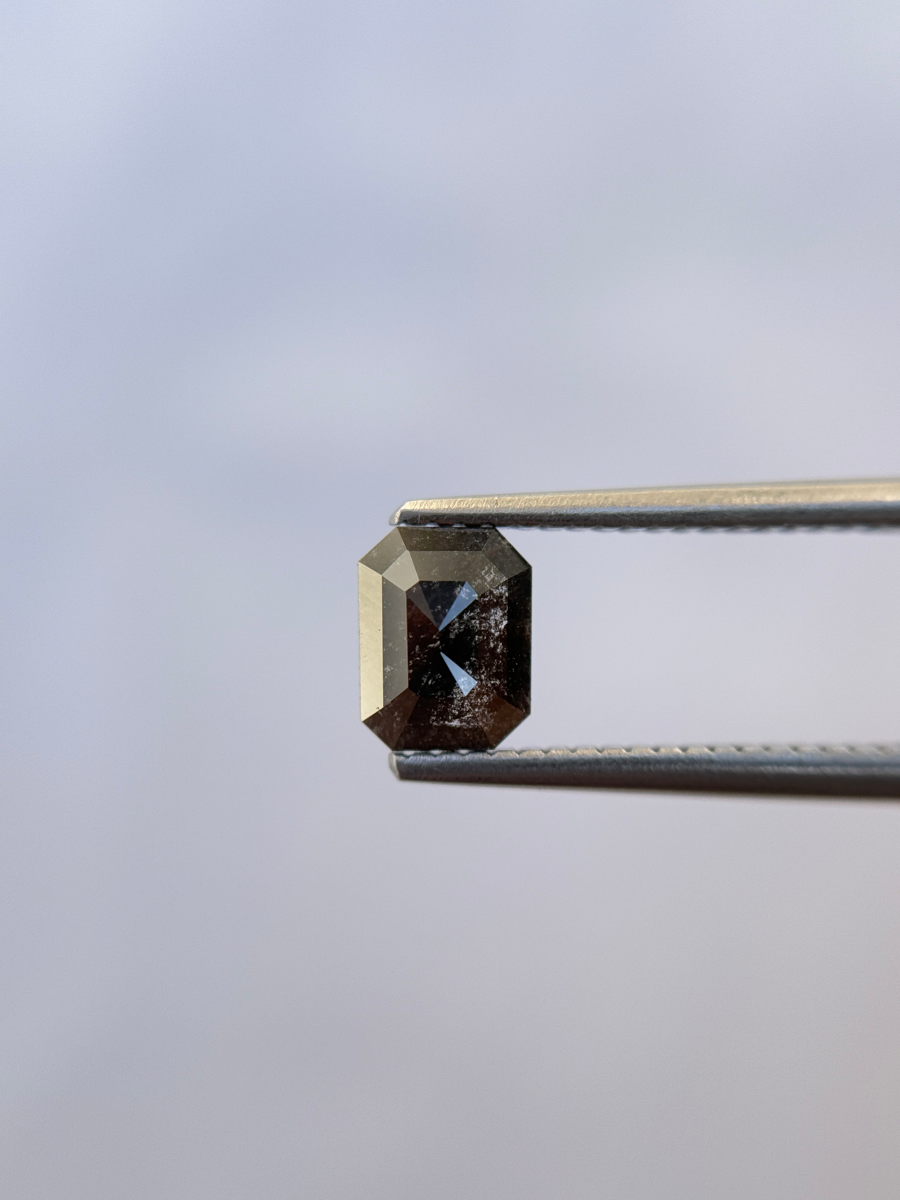 0.93 Ct Emerald Rose Cut Grey Natural Salt and Pepper Diamond