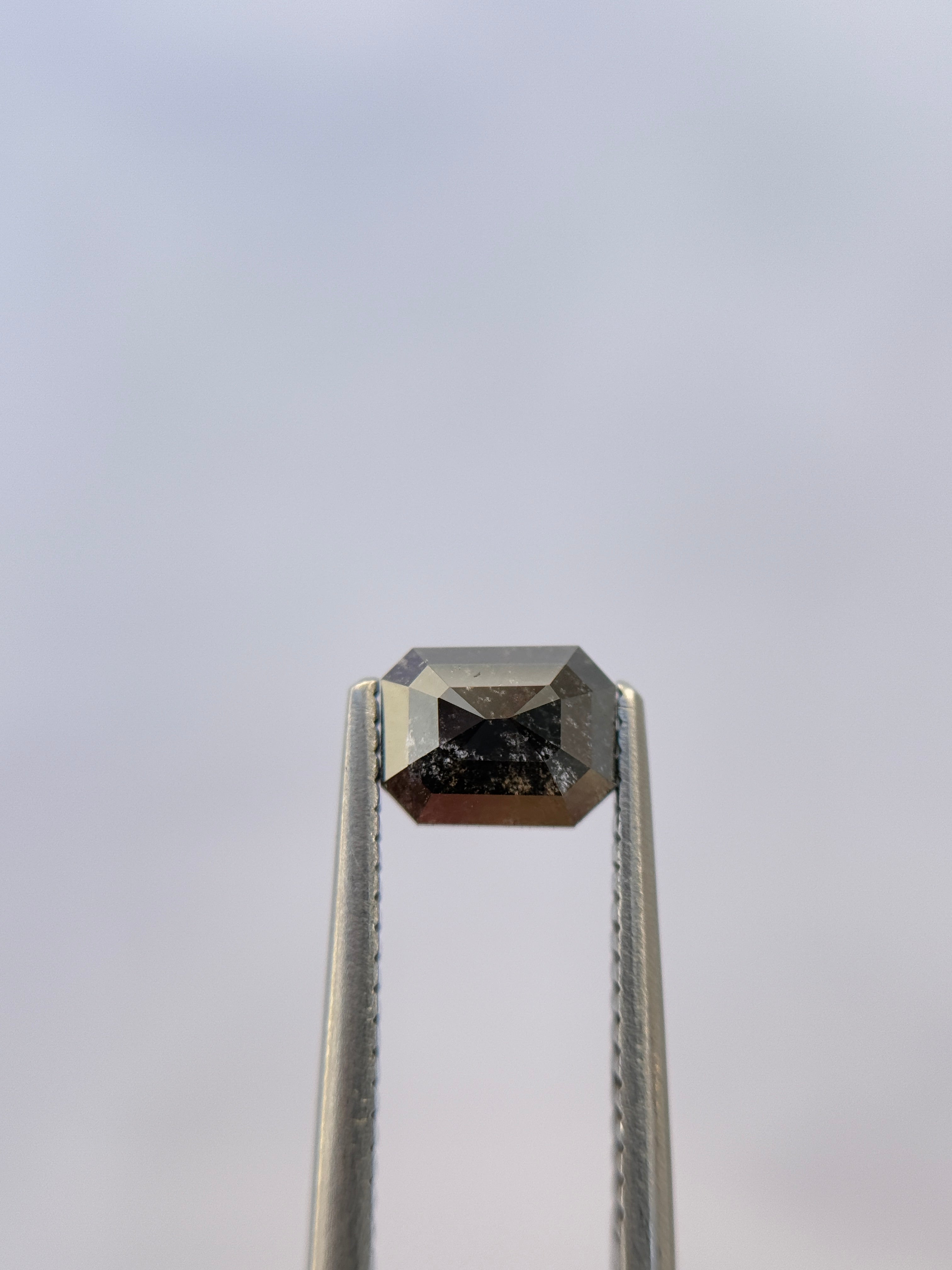 0.93 Ct Emerald Rose Cut Grey Natural Salt and Pepper Diamond