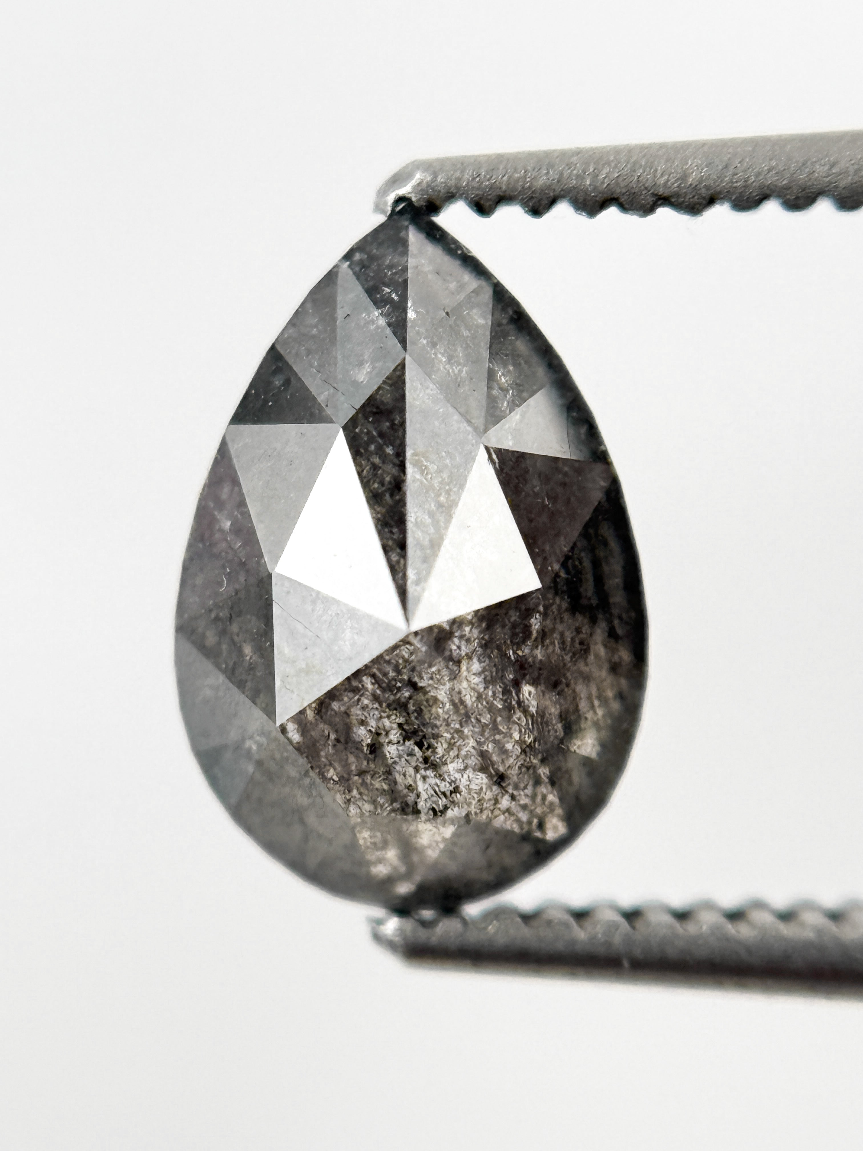 1.56 Ct Pear Rose Cut Grey Natural Salt and Pepper Diamond