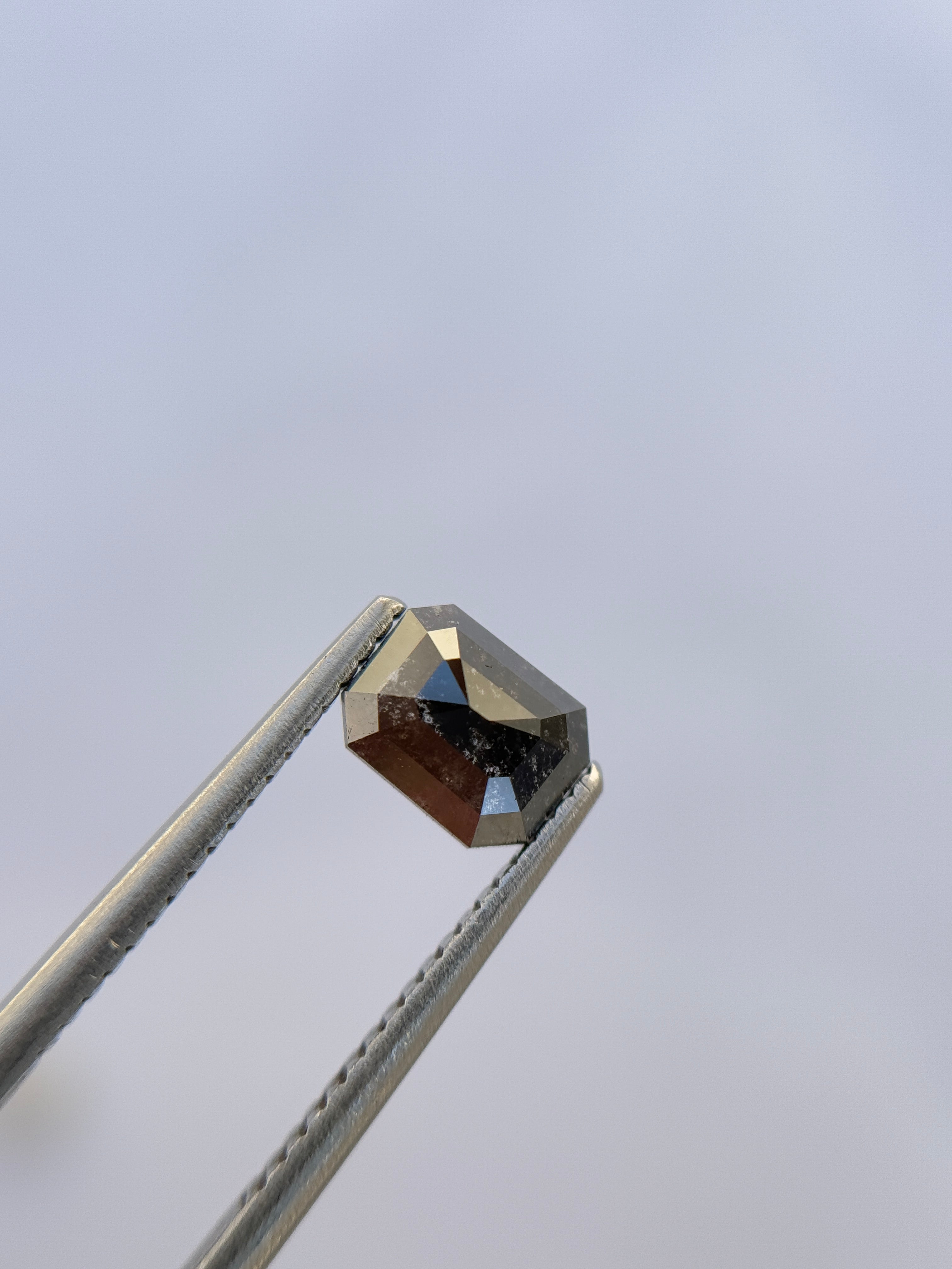 0.93 Ct Emerald Rose Cut Grey Natural Salt and Pepper Diamond