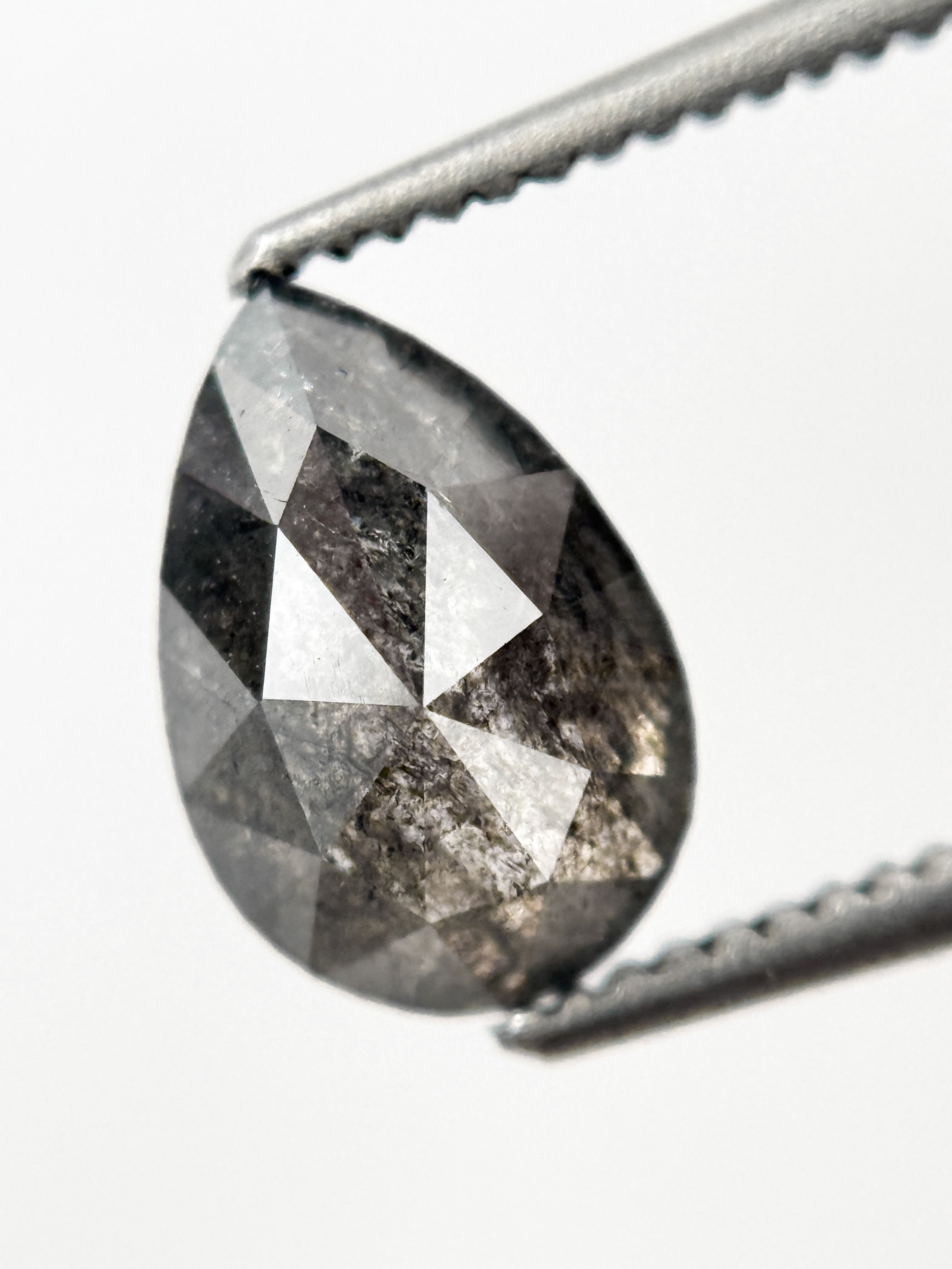 1.56 Ct Pear Rose Cut Grey Natural Salt and Pepper Diamond