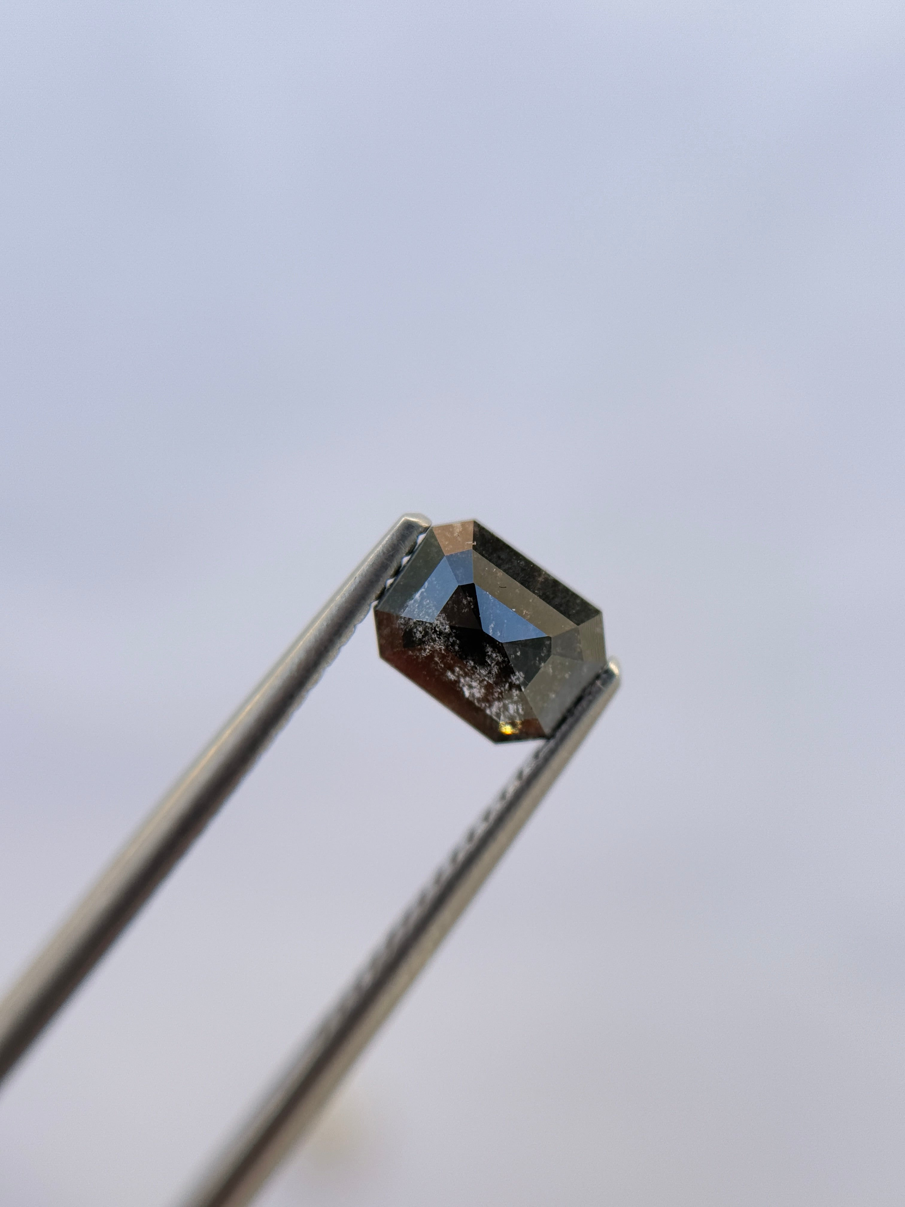 0.93 Ct Emerald Rose Cut Grey Natural Salt and Pepper Diamond