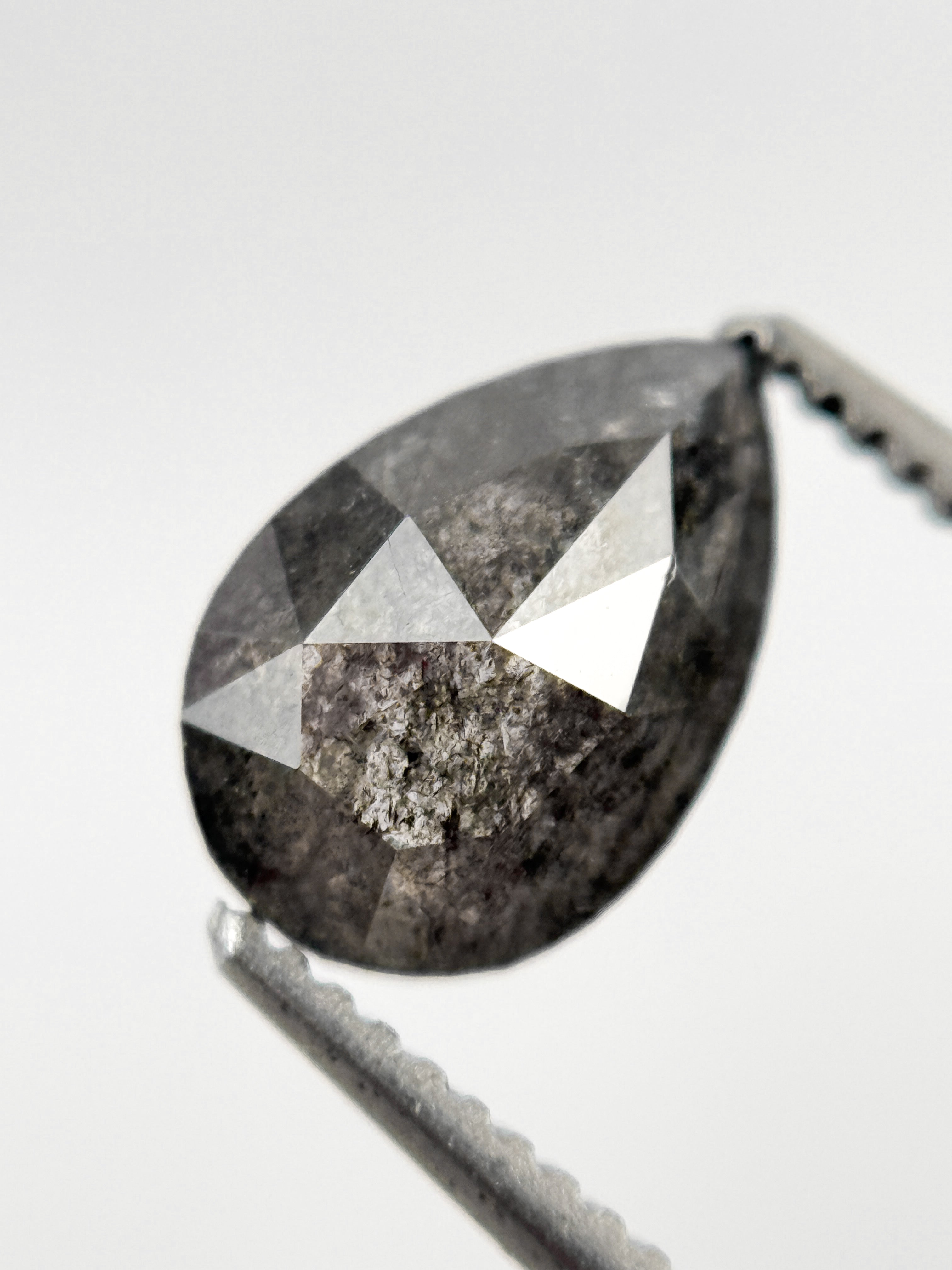 1.56 Ct Pear Rose Cut Grey Natural Salt and Pepper Diamond