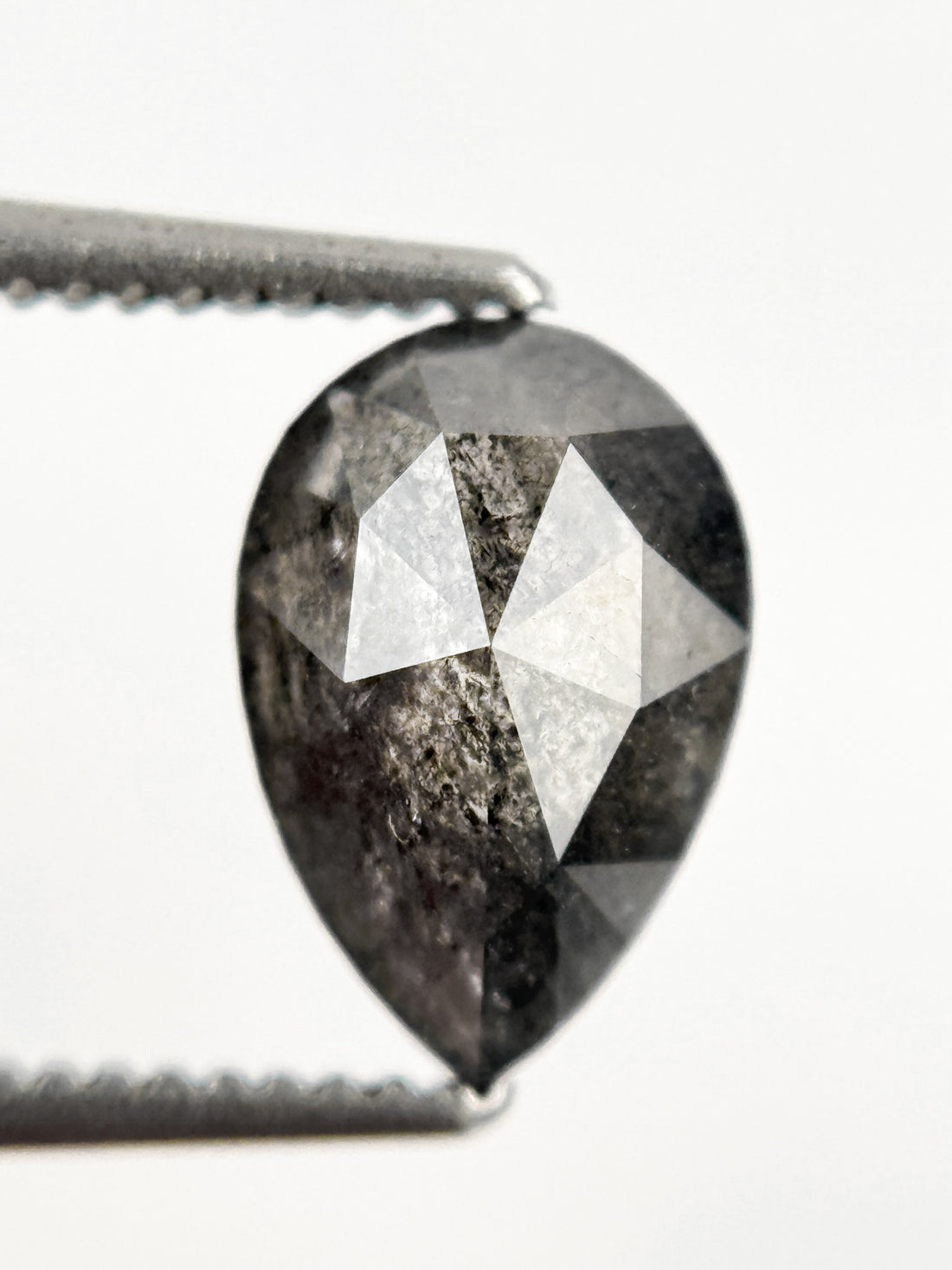 1.56 Ct Pear Rose Cut Grey Natural Salt and Pepper Diamond