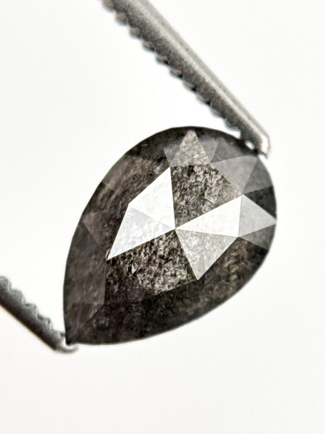1.56 Ct Pear Rose Cut Grey Natural Salt and Pepper Diamond