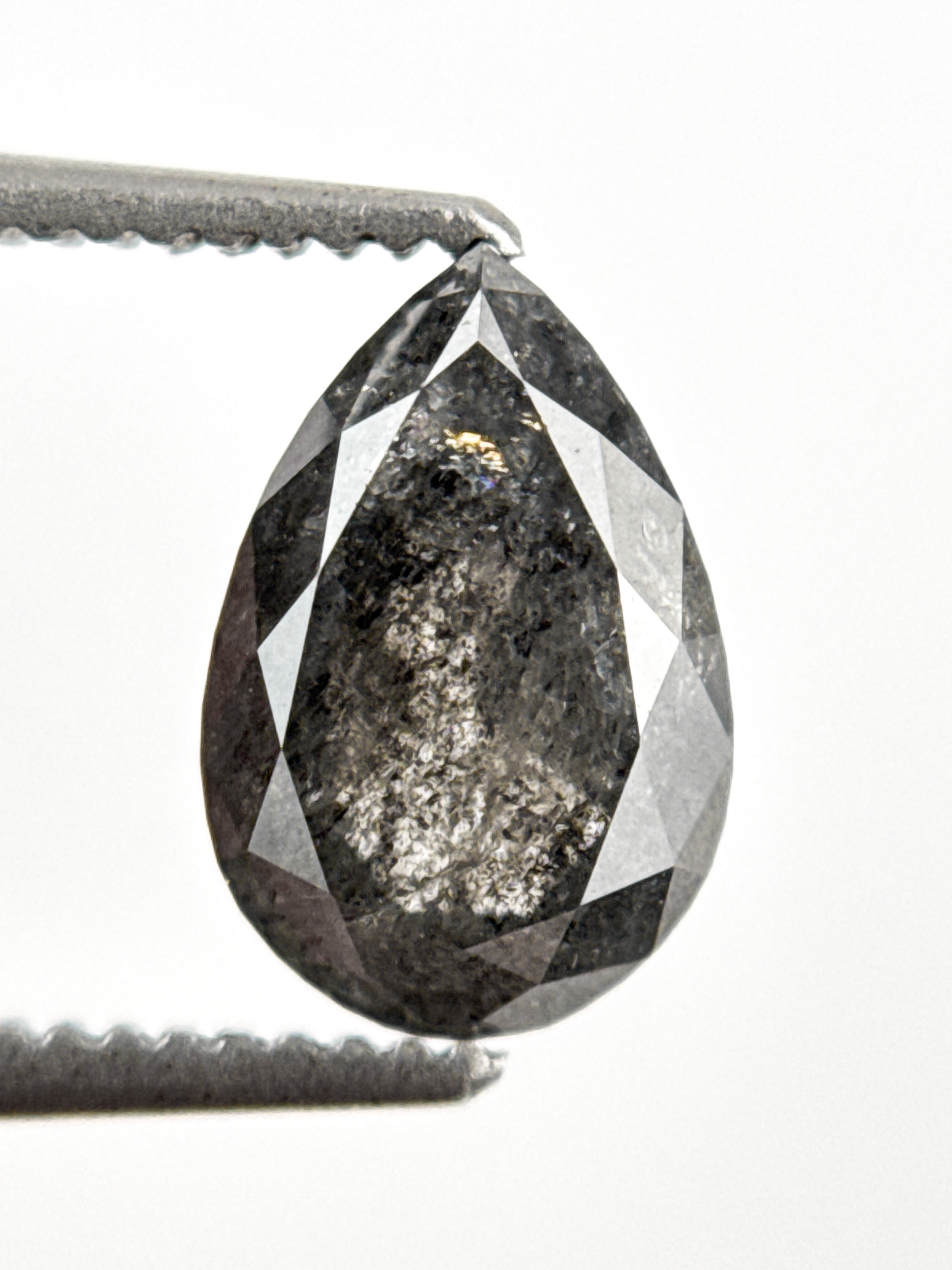 1.56 Ct Pear Rose Cut Grey Natural Salt and Pepper Diamond