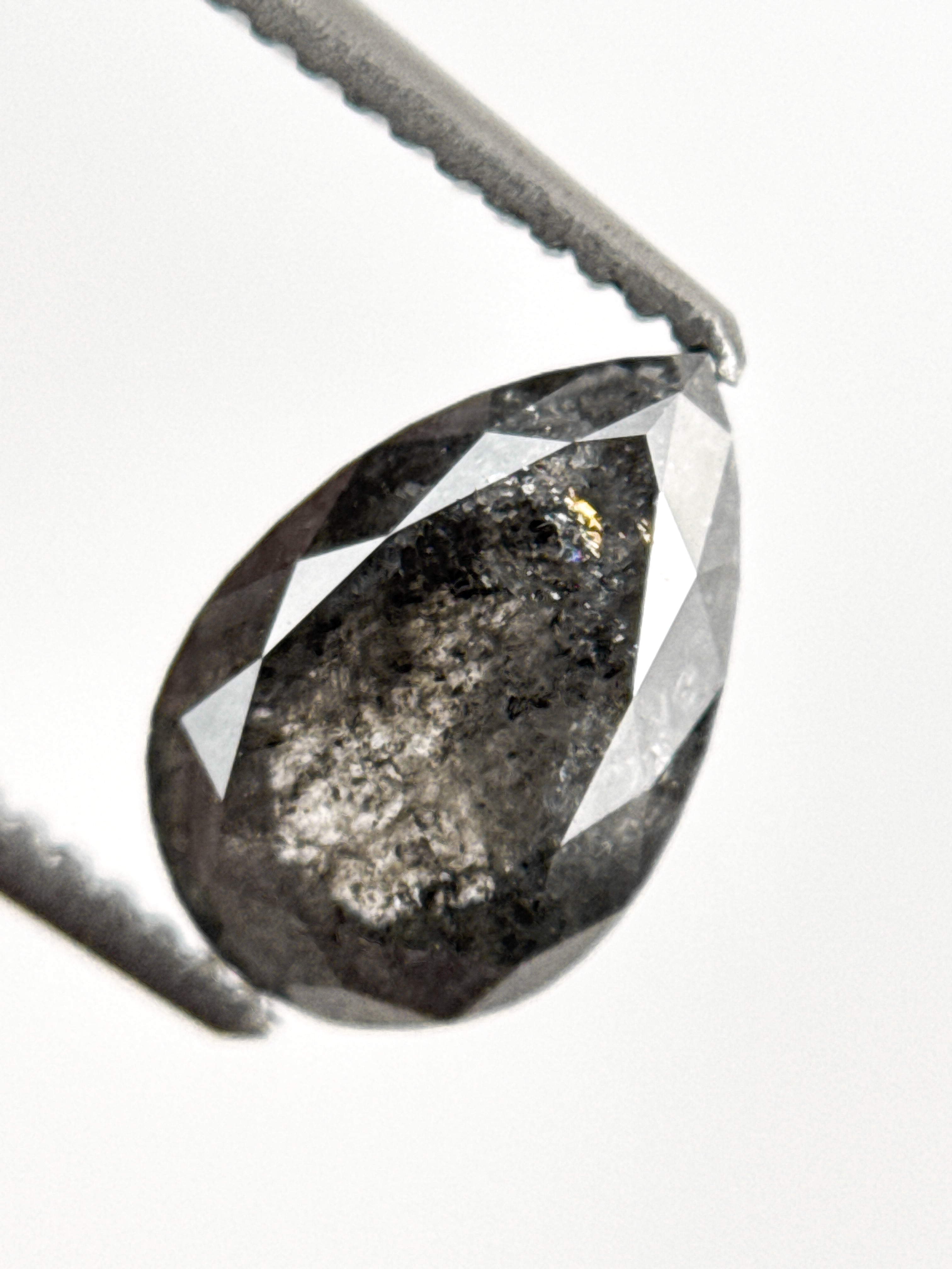 1.56 Ct Pear Rose Cut Grey Natural Salt and Pepper Diamond