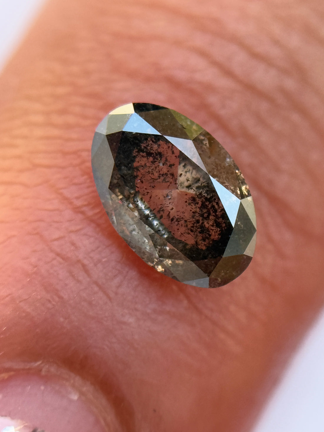 0.70 Ct Oval Rose Cut Grey Natural Salt and Pepper Diamond
