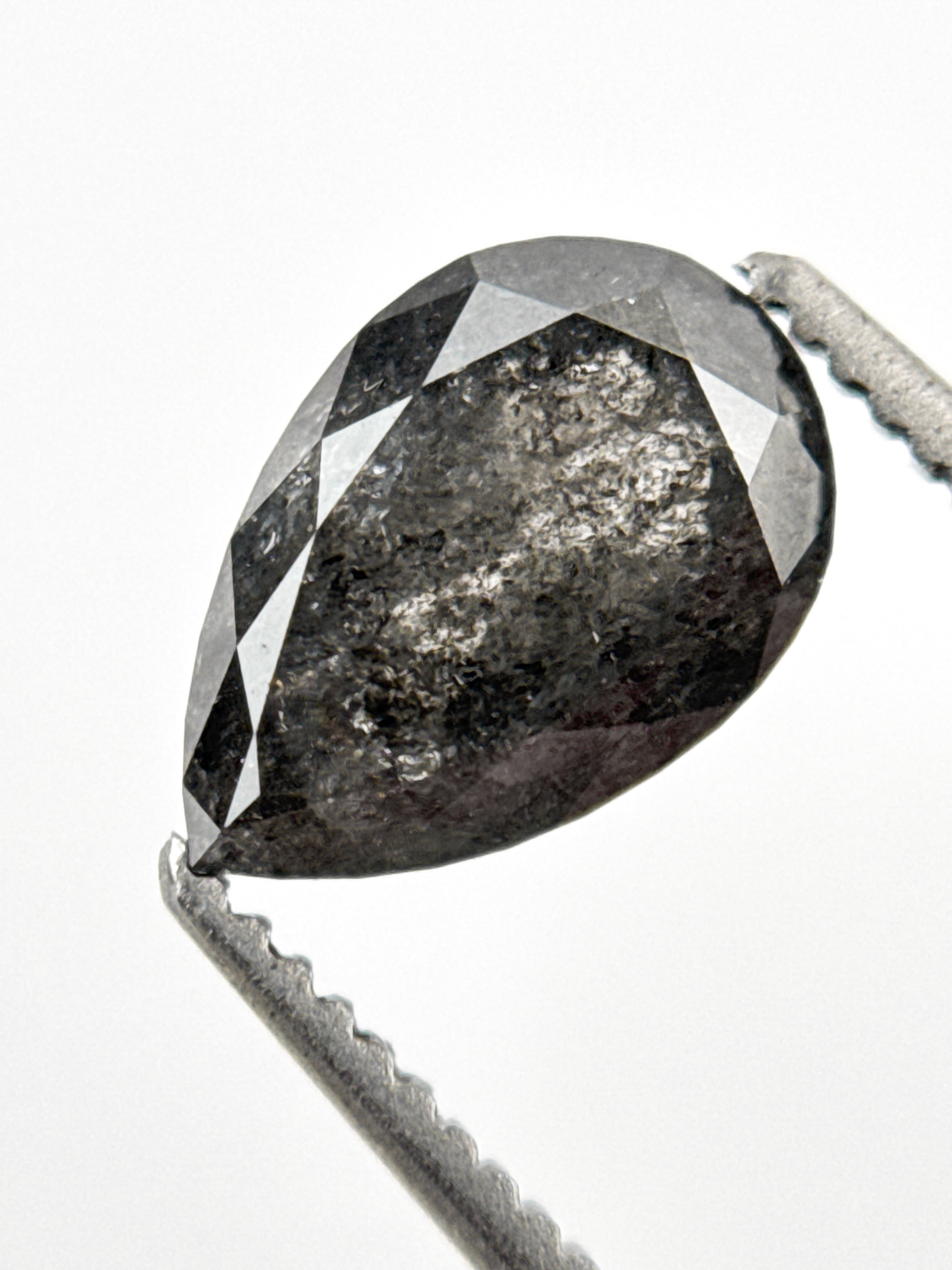1.56 Ct Pear Rose Cut Grey Natural Salt and Pepper Diamond