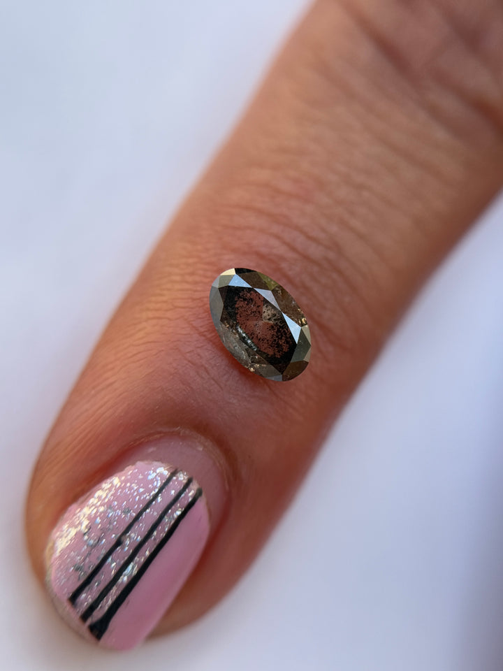 0.70 Ct Oval Rose Cut Grey Natural Salt and Pepper Diamond
