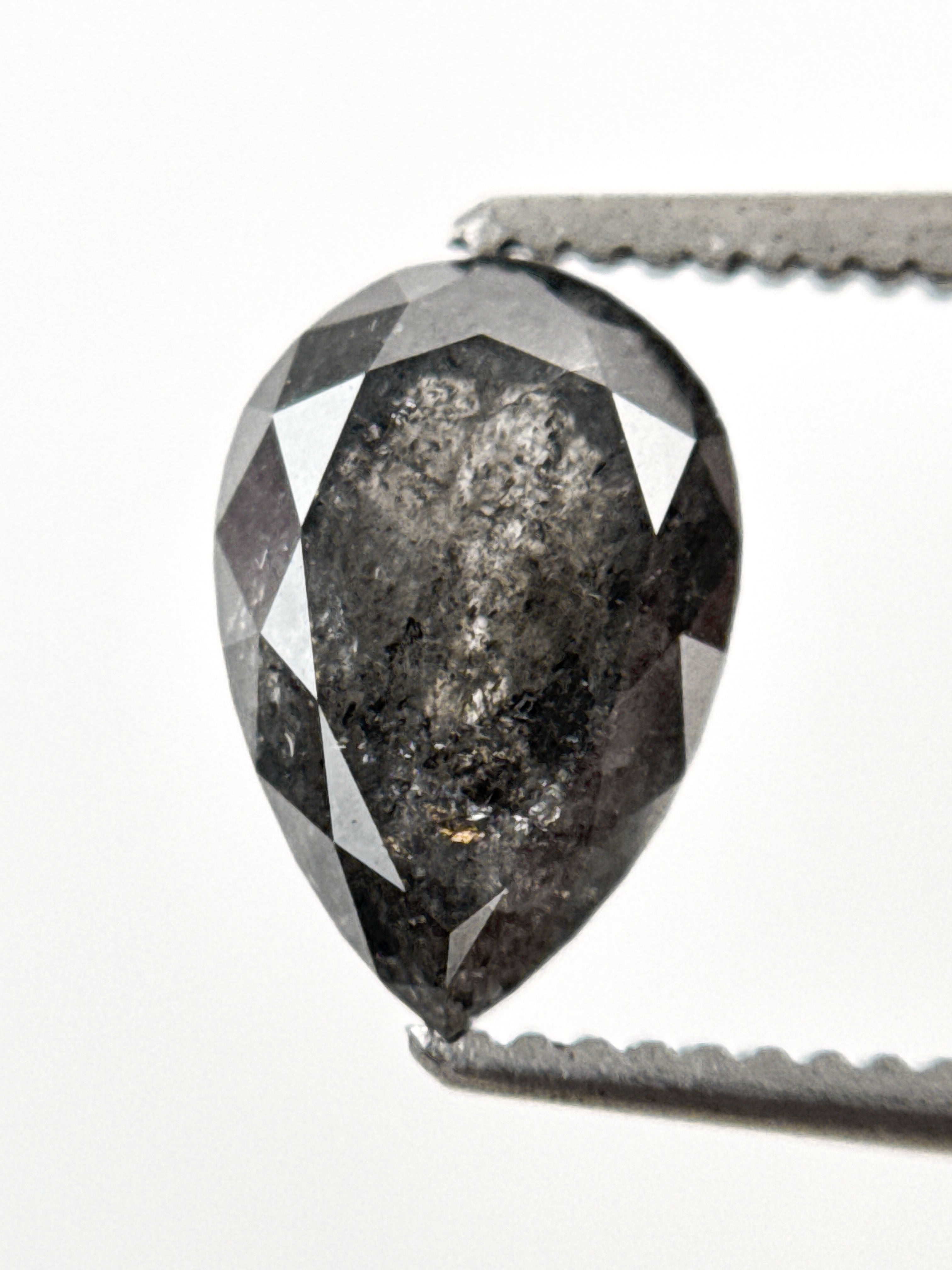1.56 Ct Pear Rose Cut Grey Natural Salt and Pepper Diamond