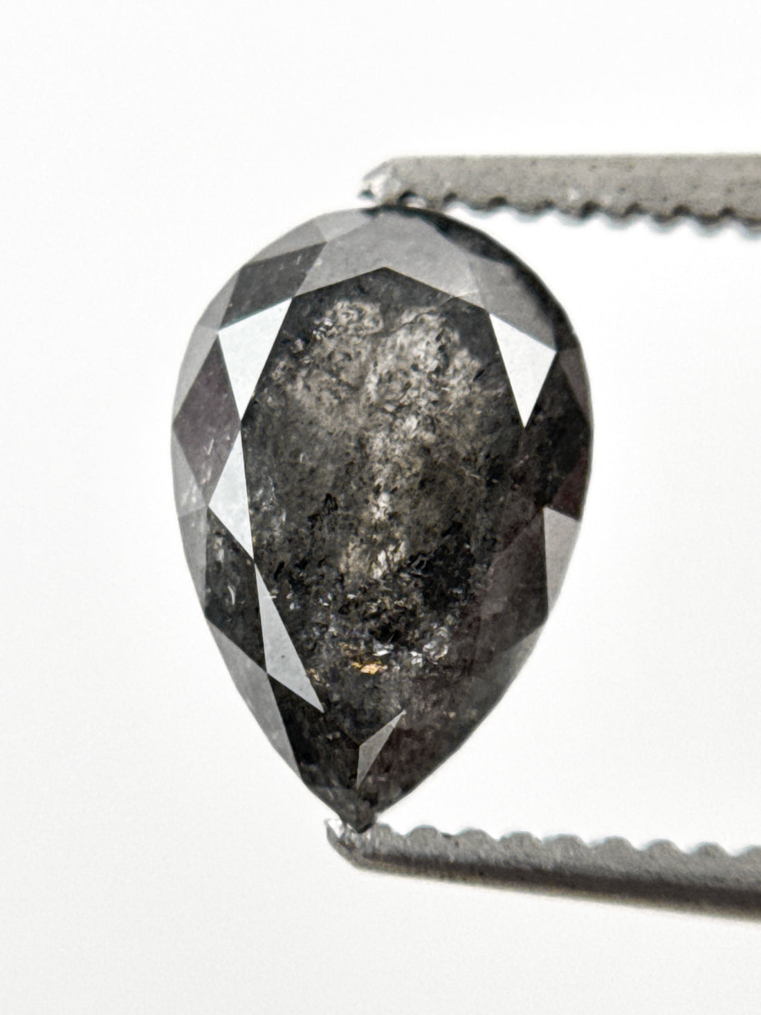 1.56 Ct Pear Rose Cut Grey Natural Salt and Pepper Diamond