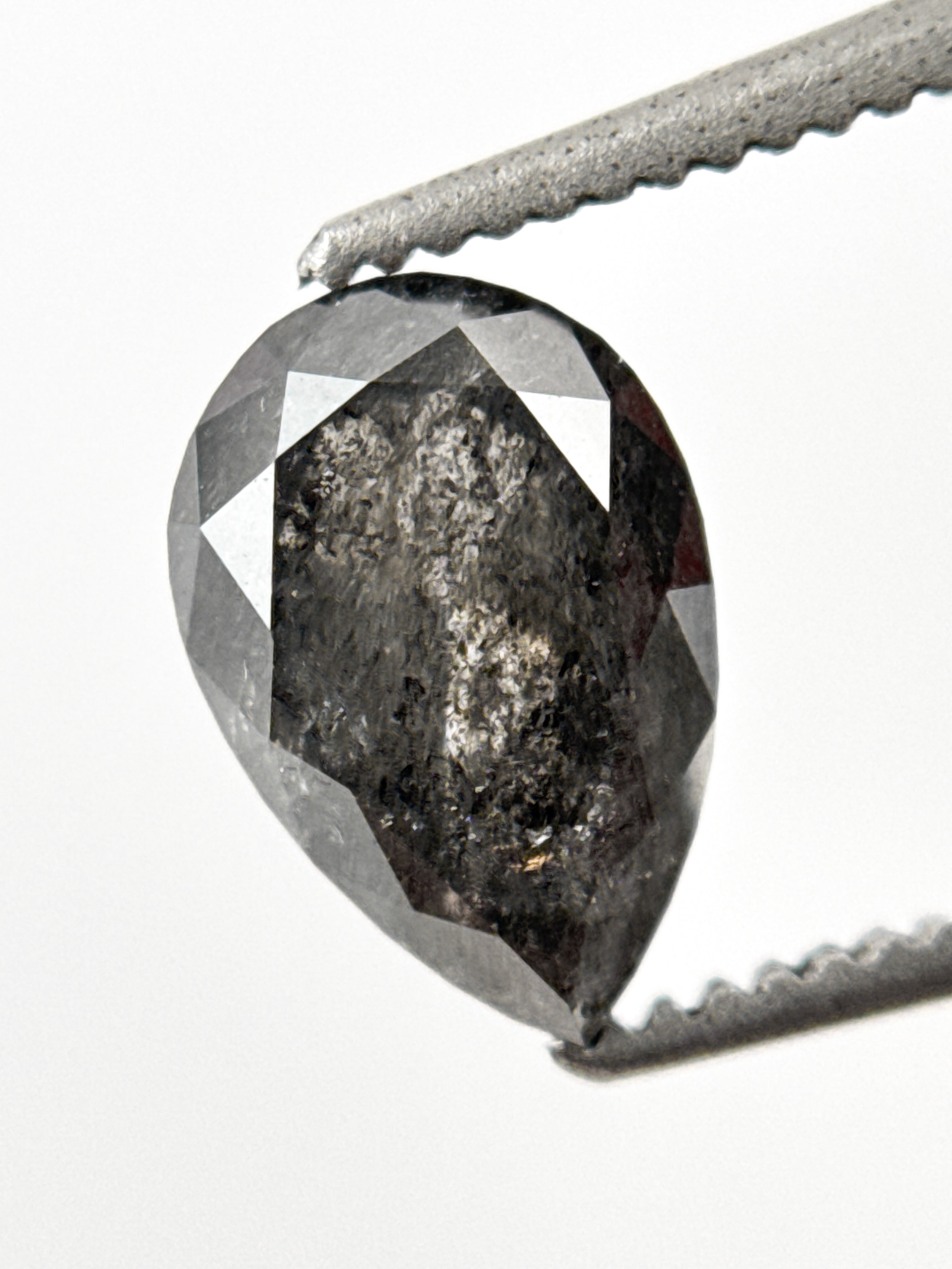 1.56 Ct Pear Rose Cut Grey Natural Salt and Pepper Diamond