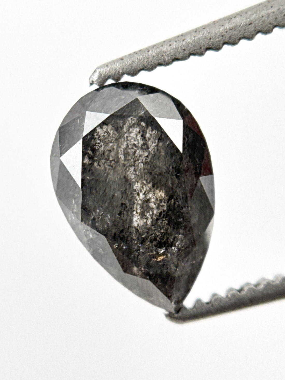 1.56 Ct Pear Rose Cut Grey Natural Salt and Pepper Diamond