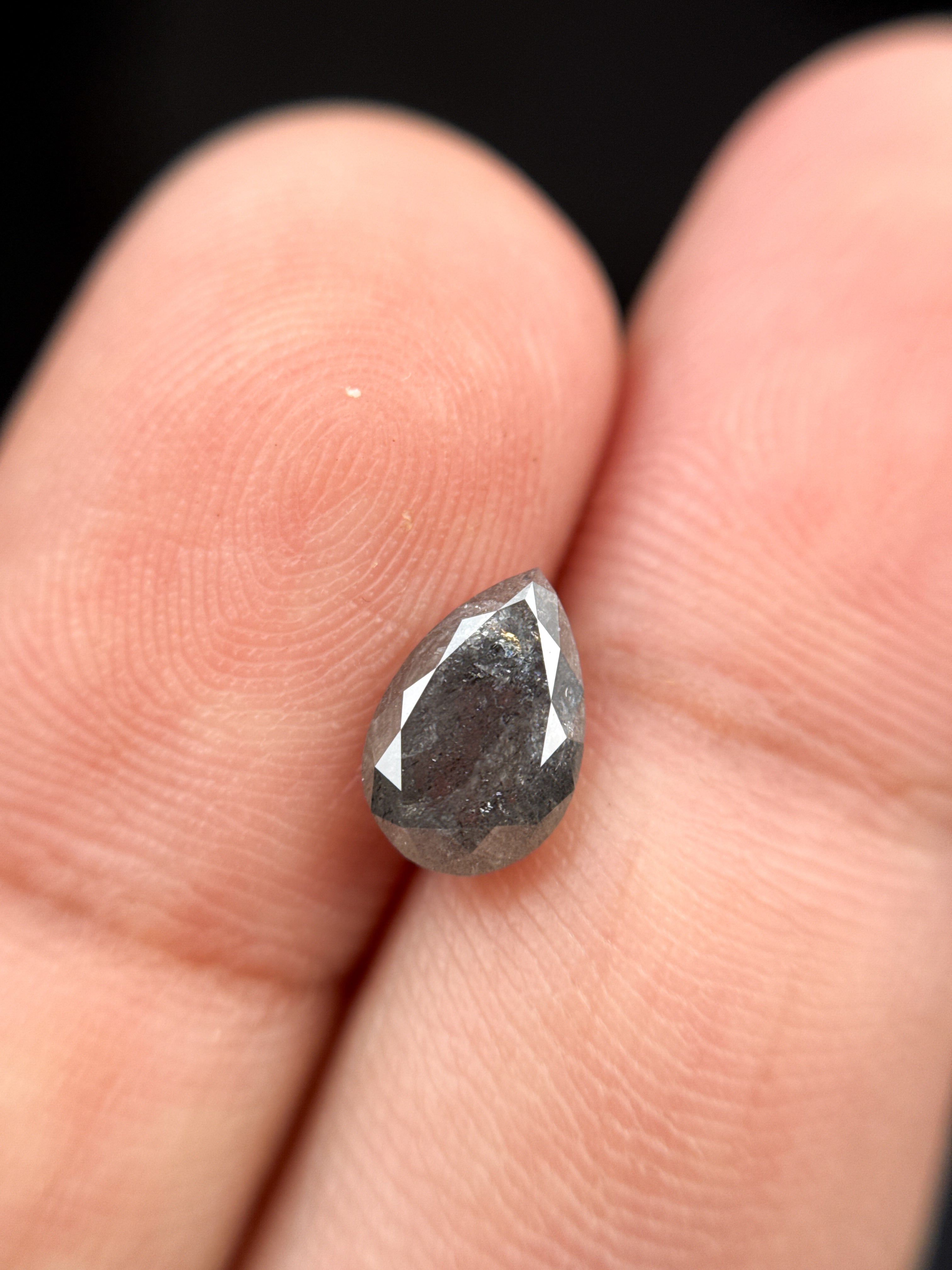1.56 Ct Pear Rose Cut Grey Natural Salt and Pepper Diamond