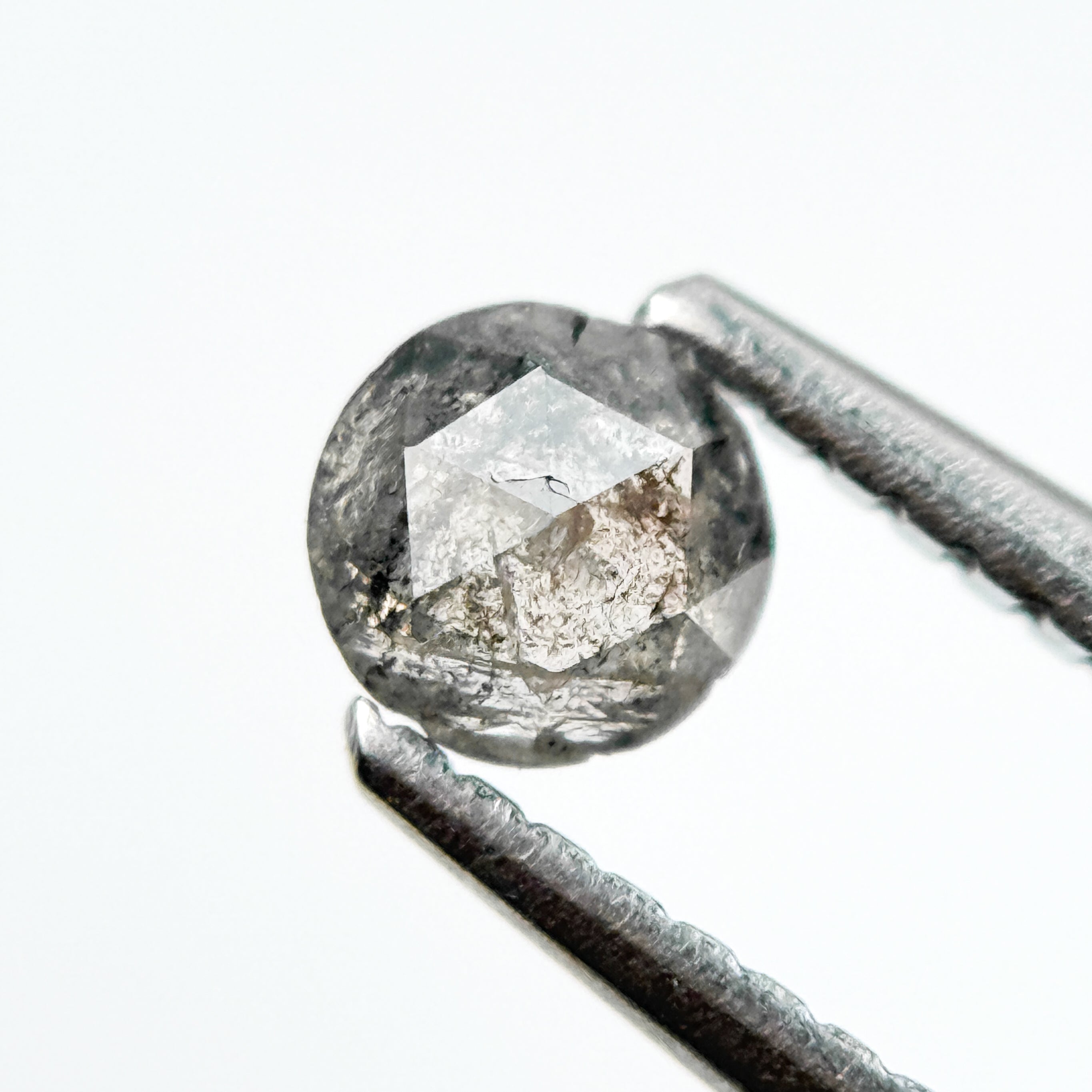 0.32 Ct Round Rose Cut Grey Natural Salt and Pepper Diamond