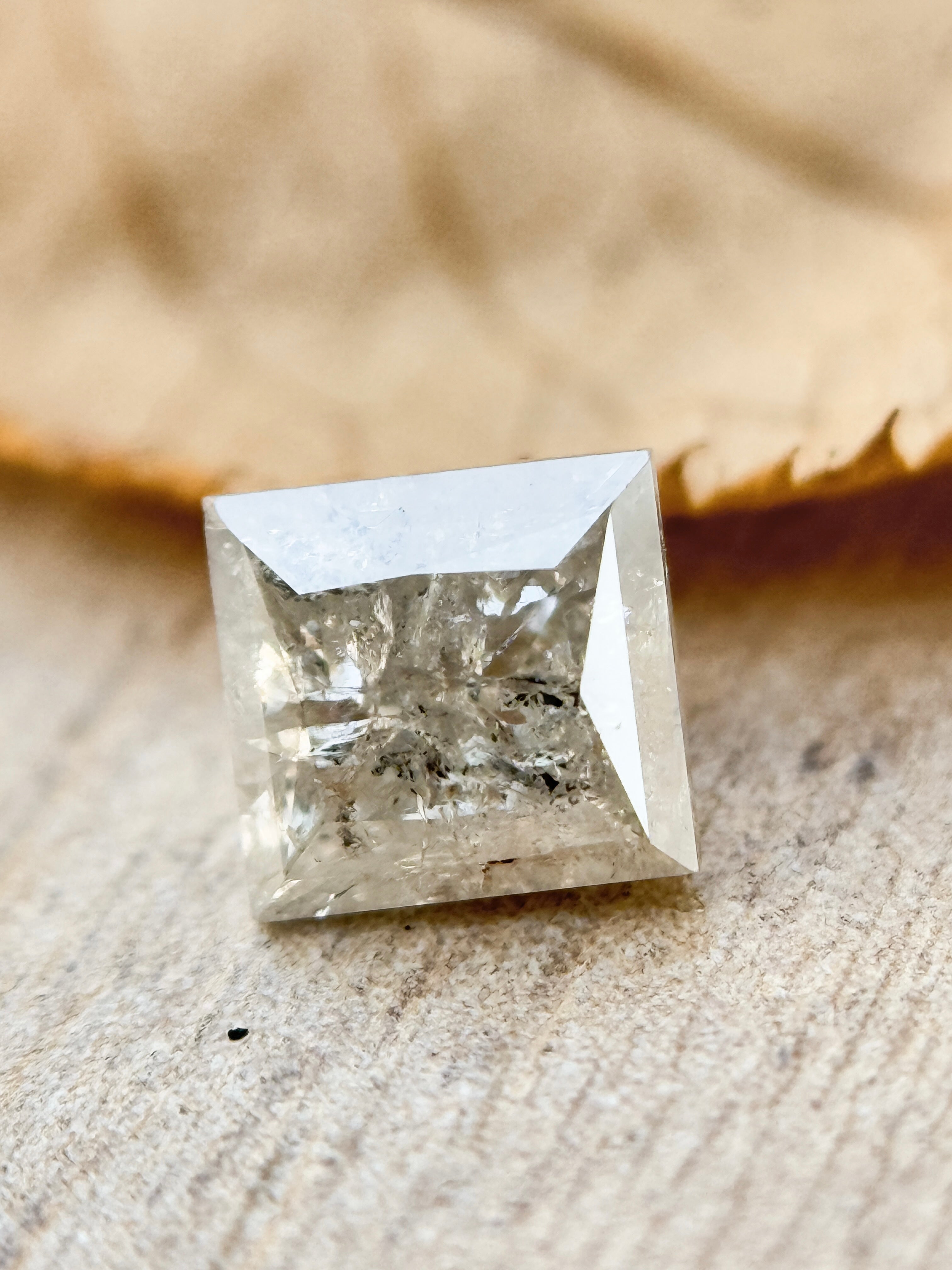 0.73 Ct Princess Rose Cut Grey Natural Salt and Pepper Diamond