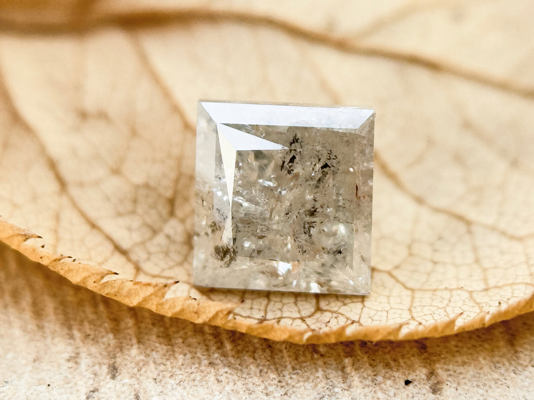 0.73 Ct Princess Rose Cut Grey Natural Salt and Pepper Diamond