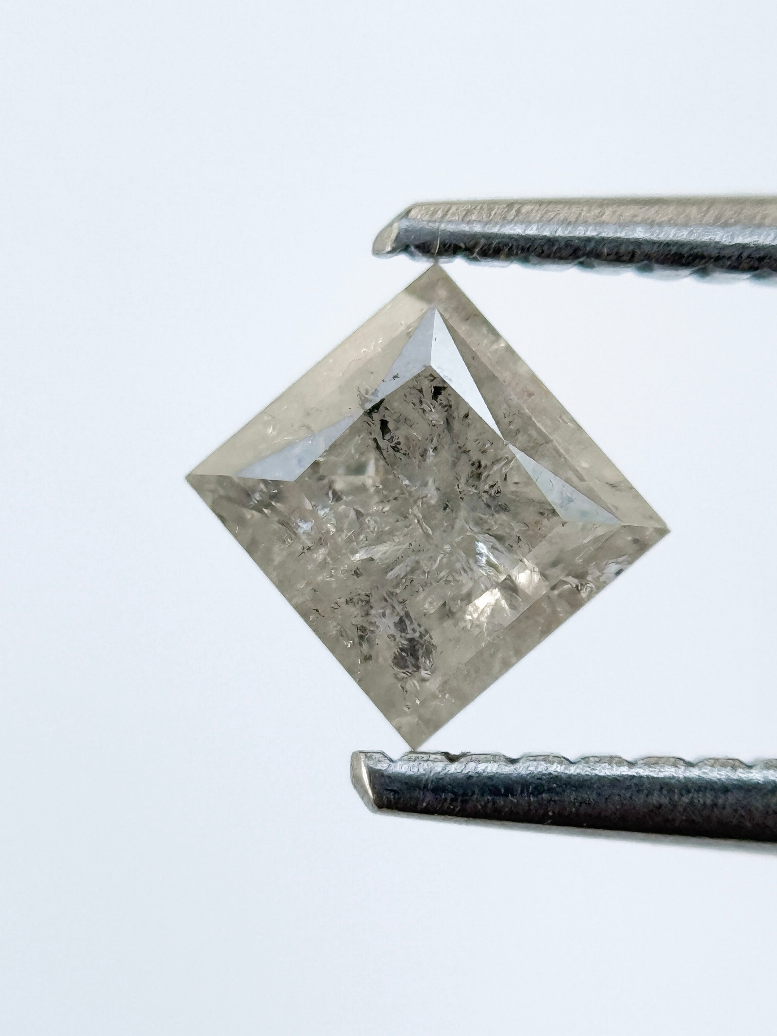 0.73 Ct Princess Rose Cut Grey Natural Salt and Pepper Diamond