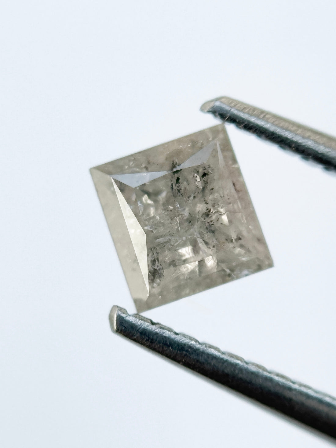 0.73 Ct Princess Rose Cut Grey Natural Salt and Pepper Diamond