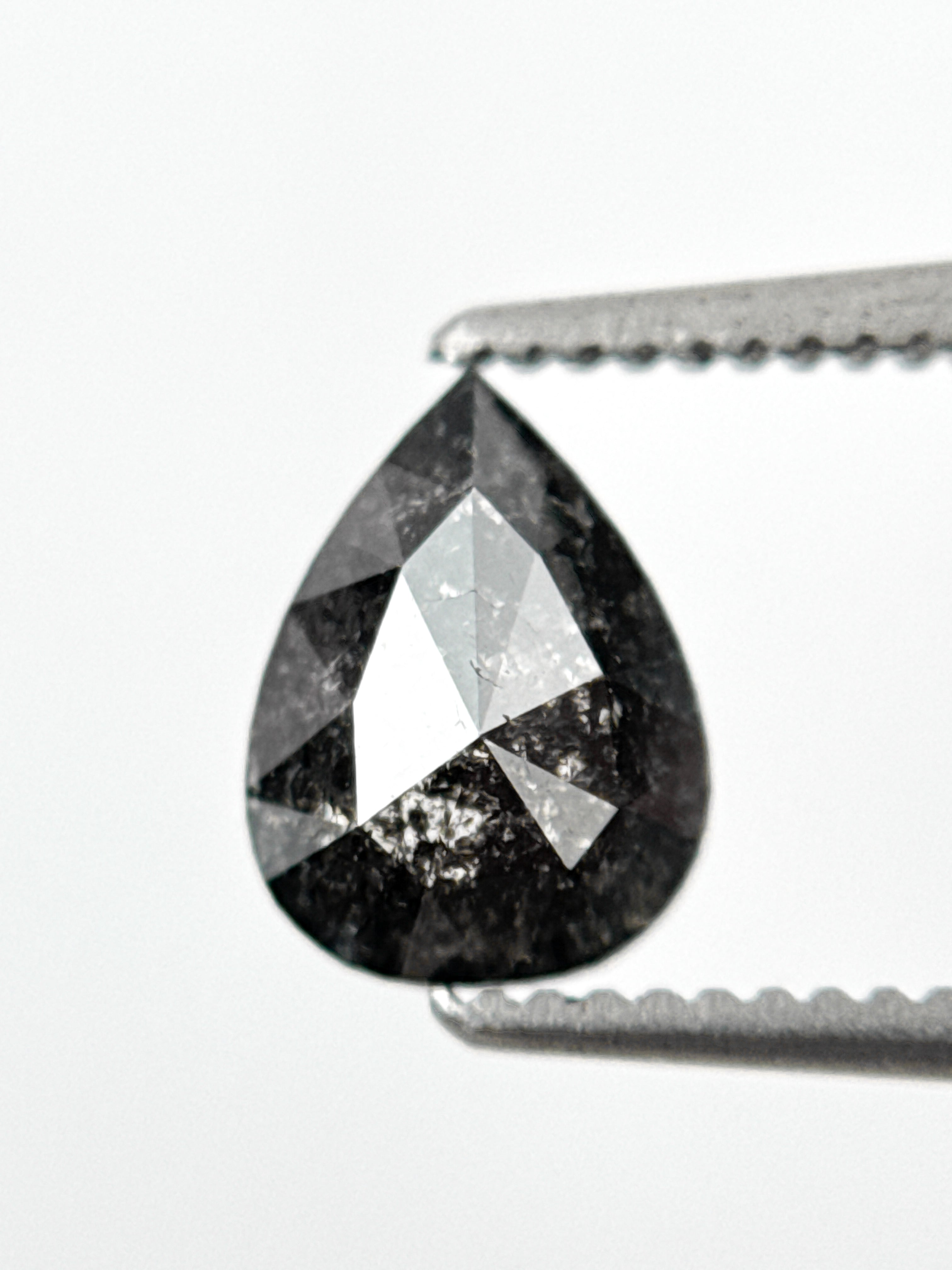 1.02 Ct Pear Rose Cut Grey Natural Salt and Pepper Diamond