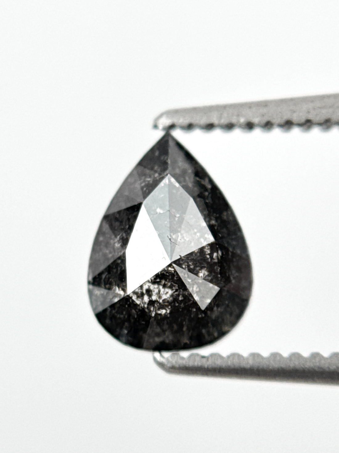 1.02 Ct Pear Rose Cut Grey Natural Salt and Pepper Diamond