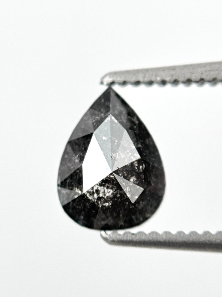 1.02 Ct Pear Rose Cut Grey Natural Salt and Pepper Diamond
