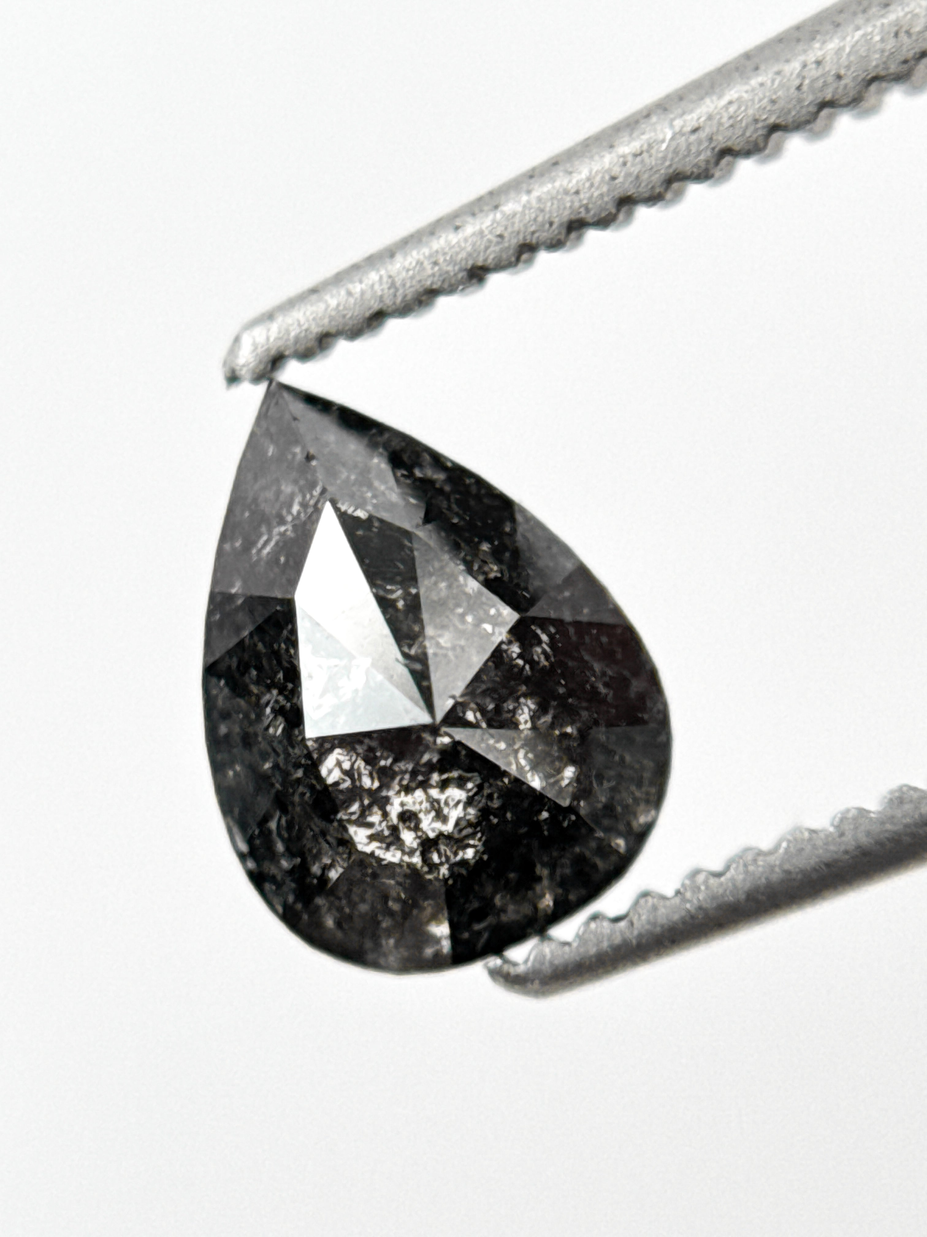 1.02 Ct Pear Rose Cut Grey Natural Salt and Pepper Diamond