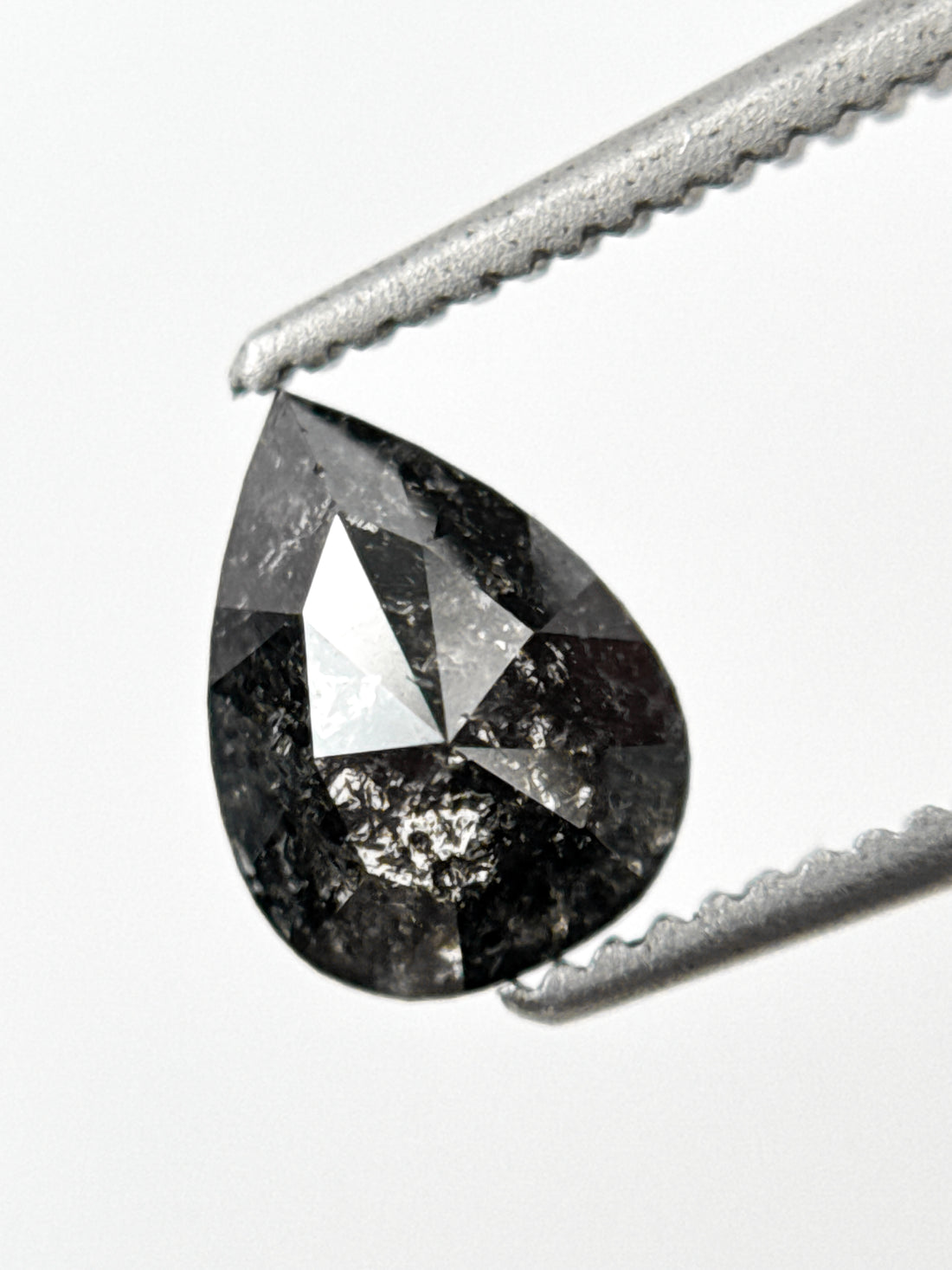 1.02 Ct Pear Rose Cut Grey Natural Salt and Pepper Diamond