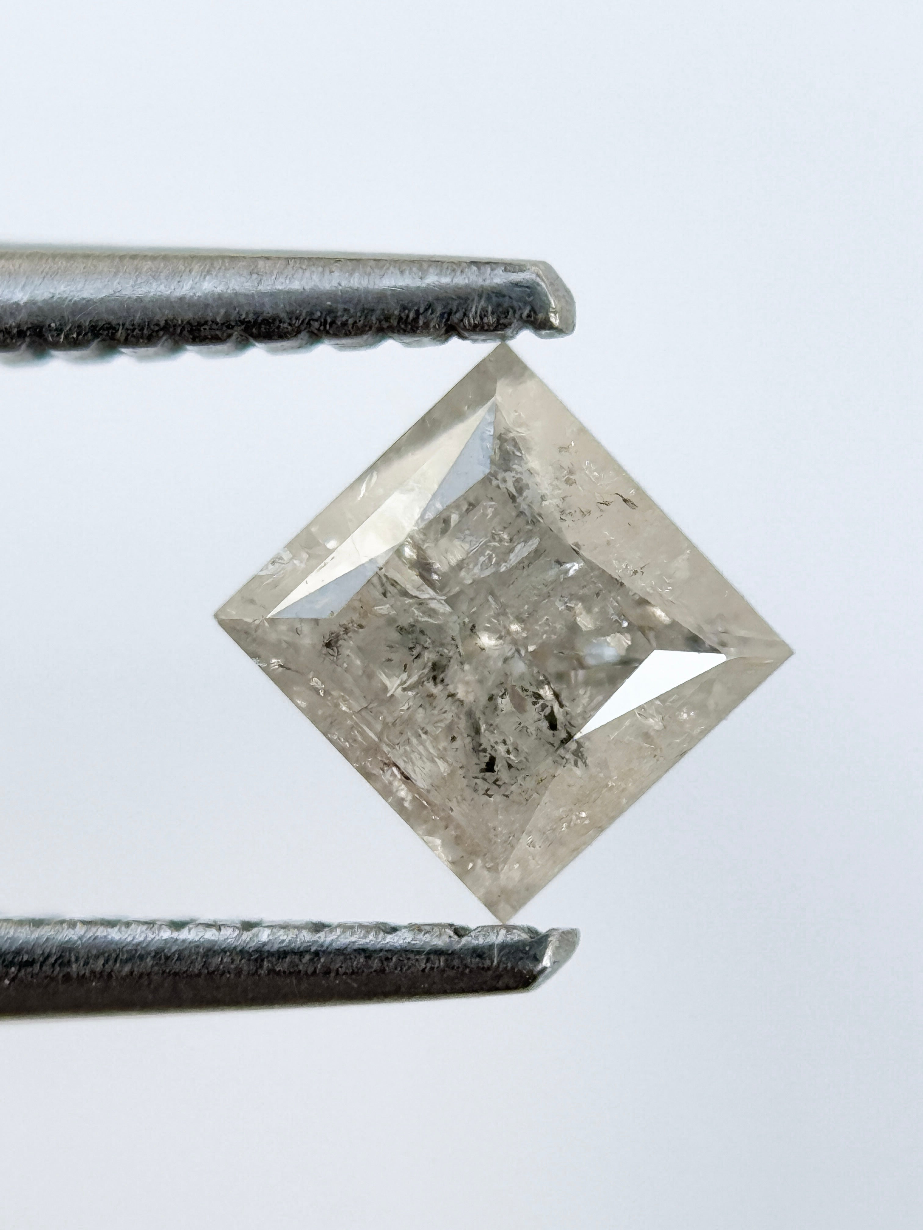 0.73 Ct Princess Rose Cut Grey Natural Salt and Pepper Diamond