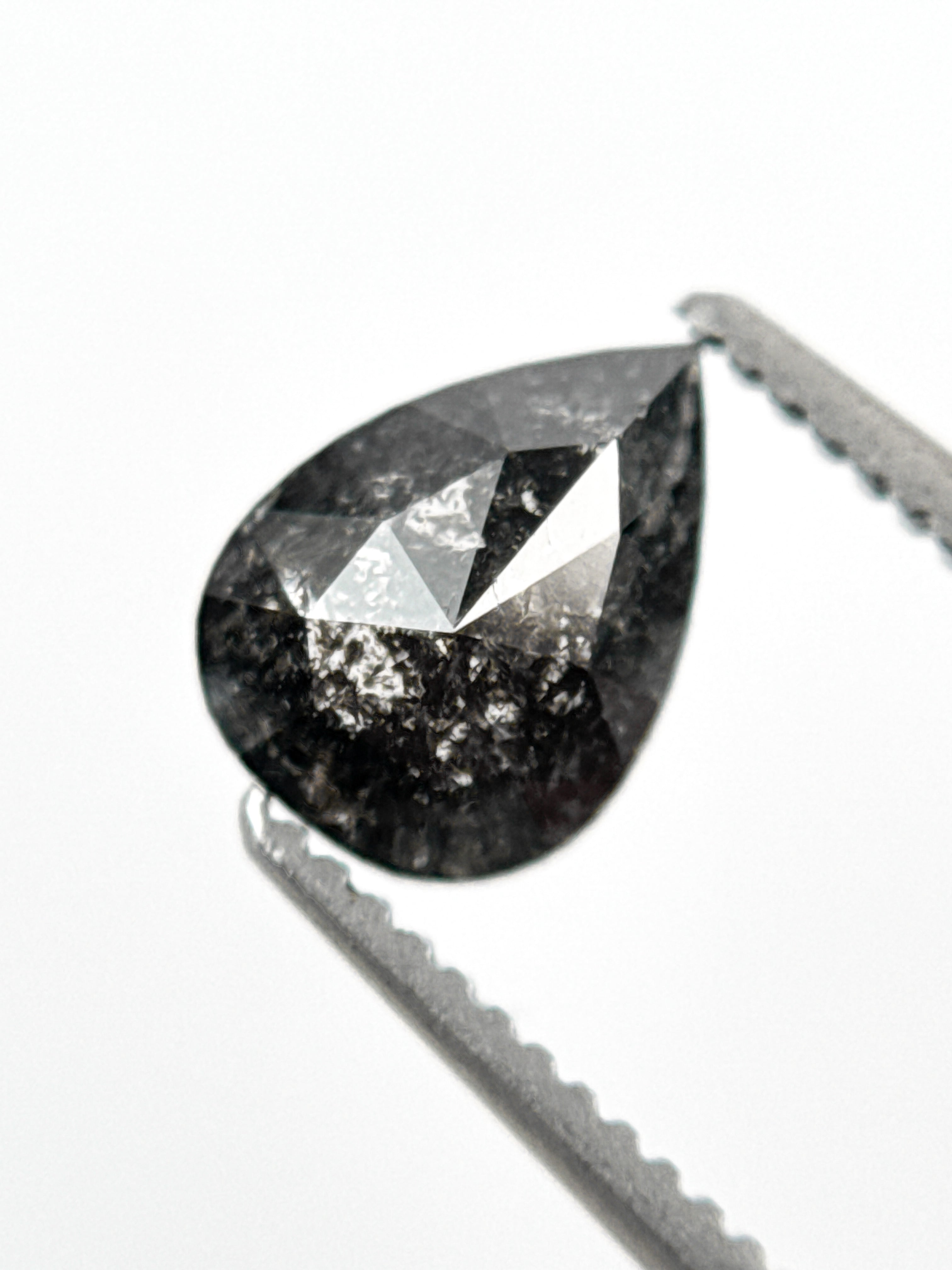 1.02 Ct Pear Rose Cut Grey Natural Salt and Pepper Diamond