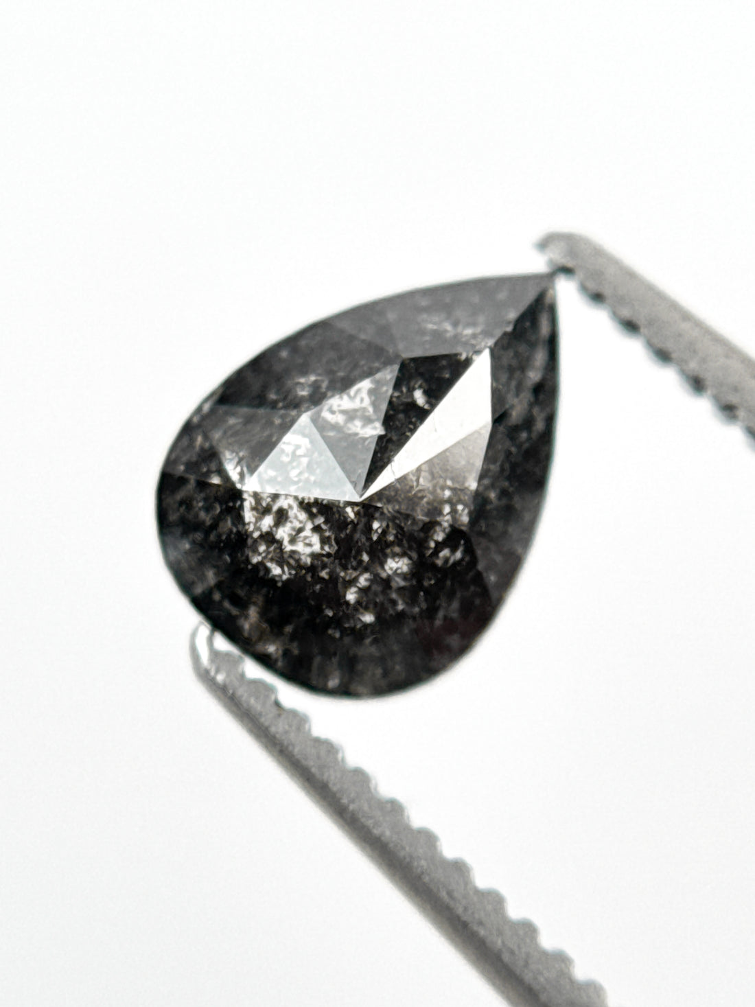 1.02 Ct Pear Rose Cut Grey Natural Salt and Pepper Diamond
