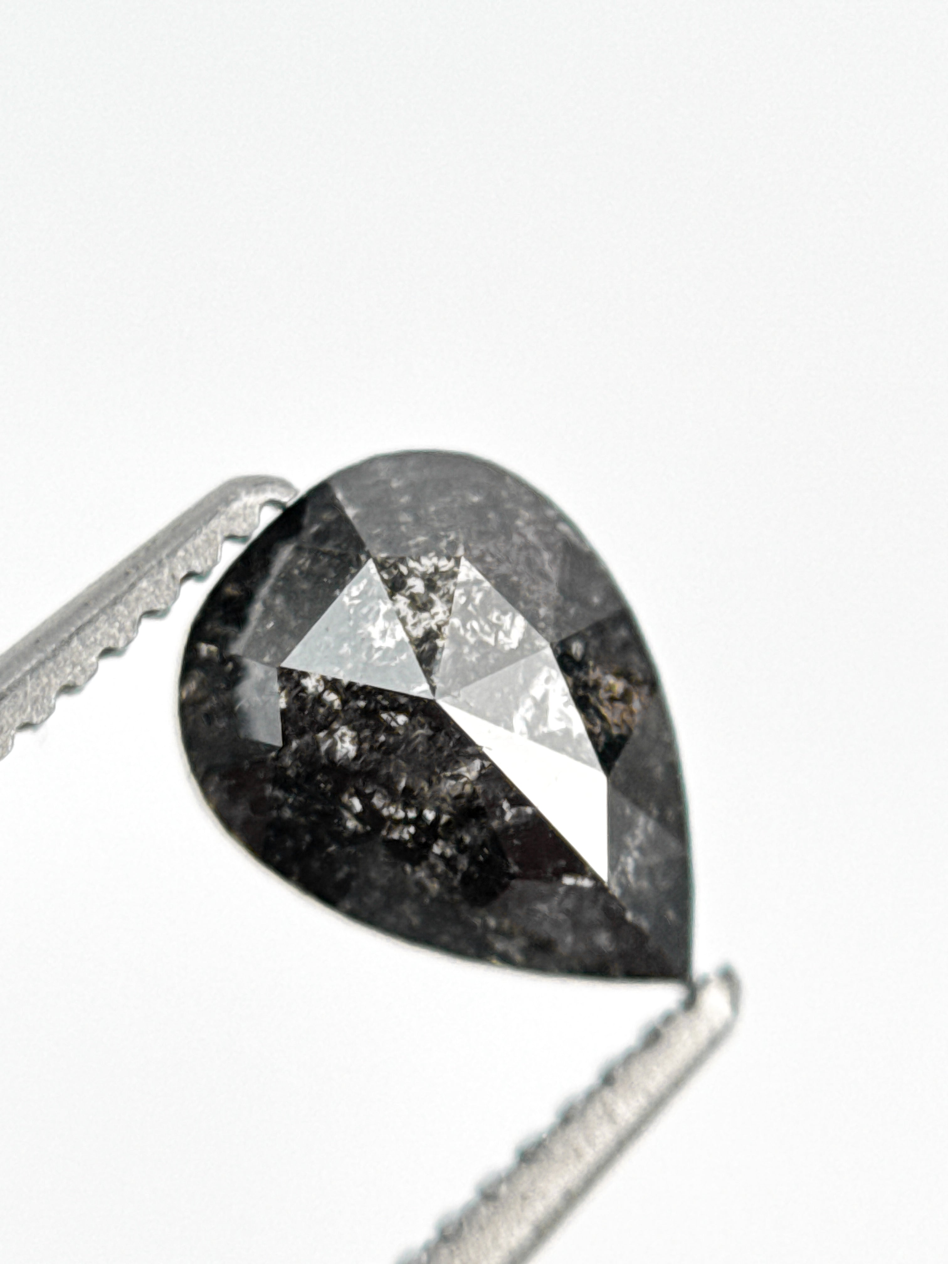 1.02 Ct Pear Rose Cut Grey Natural Salt and Pepper Diamond