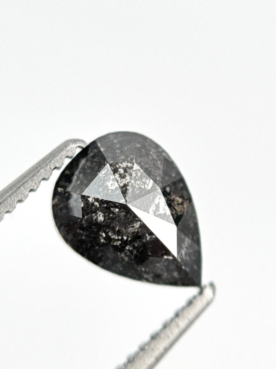 1.02 Ct Pear Rose Cut Grey Natural Salt and Pepper Diamond