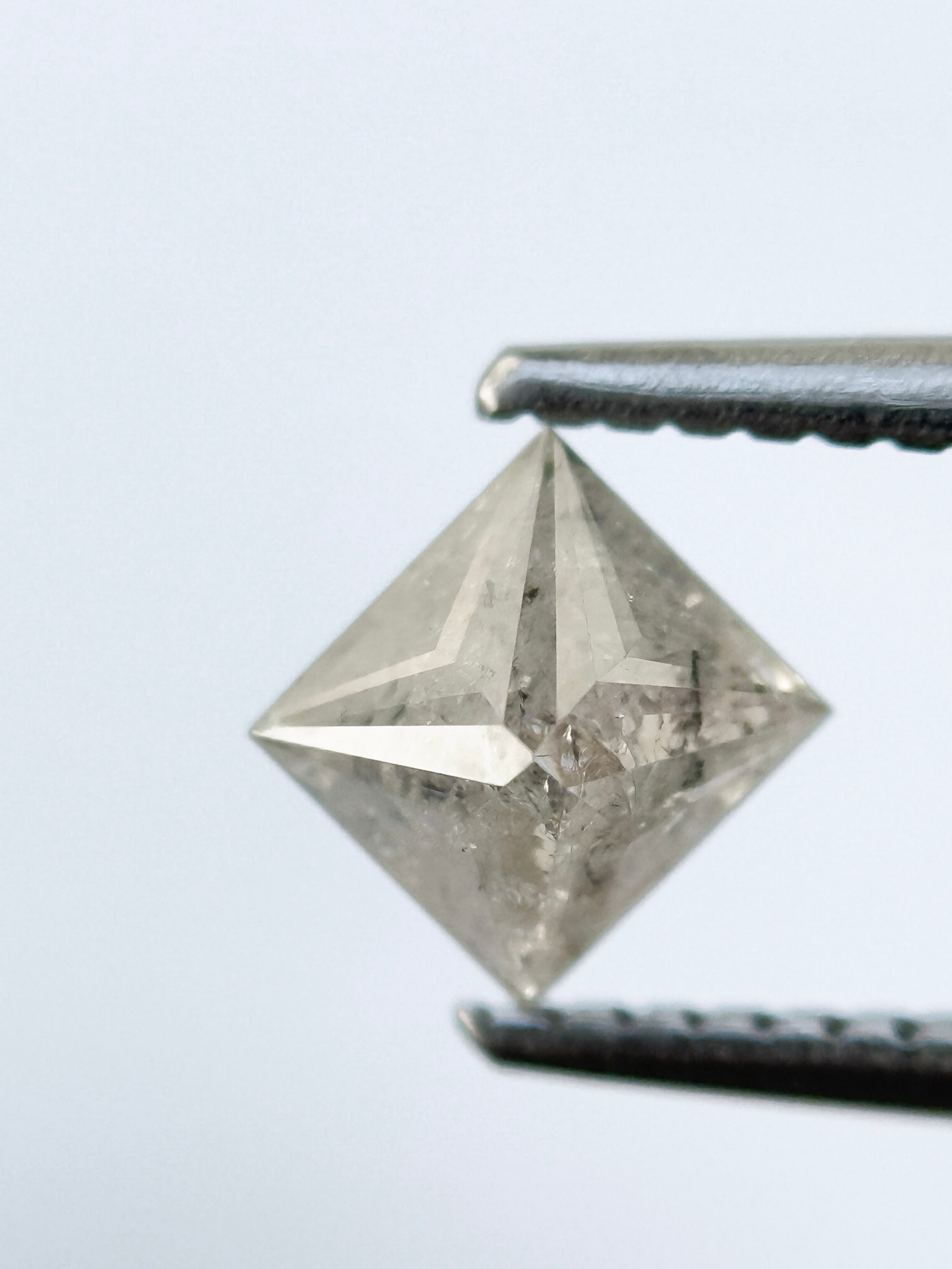 0.73 Ct Princess Rose Cut Grey Natural Salt and Pepper Diamond