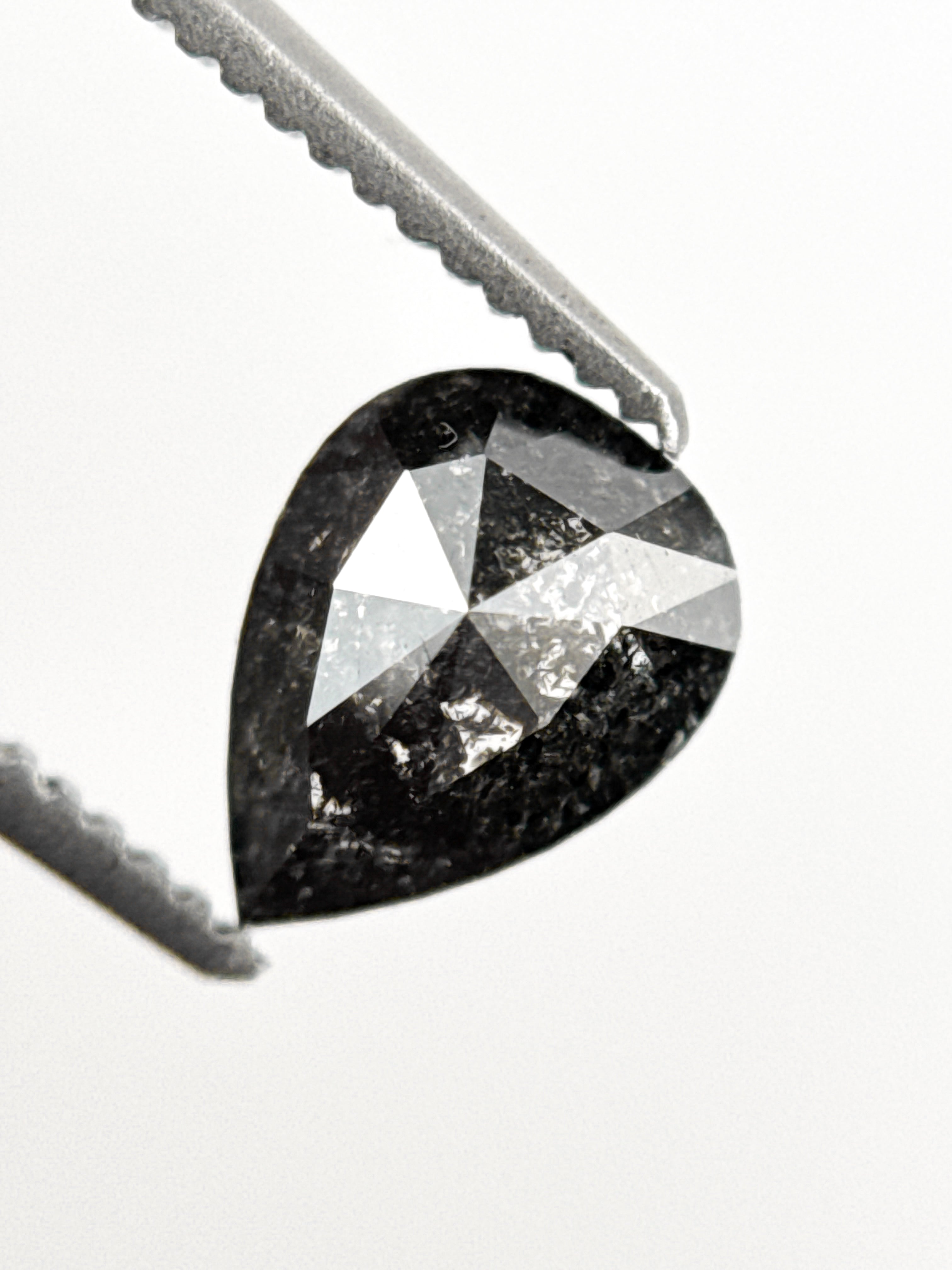 1.02 Ct Pear Rose Cut Grey Natural Salt and Pepper Diamond