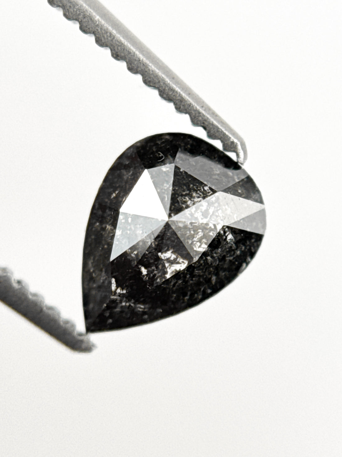 1.02 Ct Pear Rose Cut Grey Natural Salt and Pepper Diamond