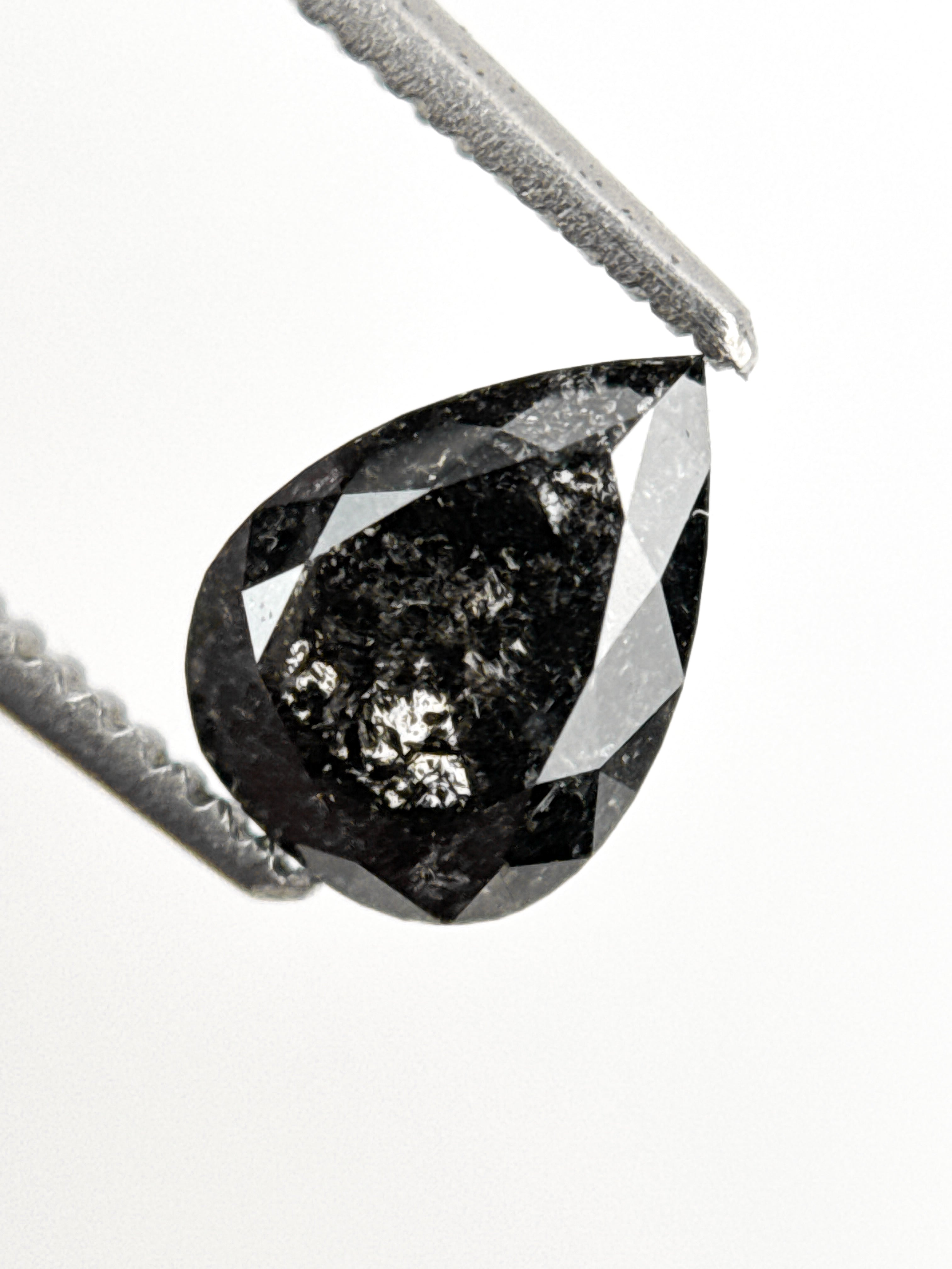 1.02 Ct Pear Rose Cut Grey Natural Salt and Pepper Diamond
