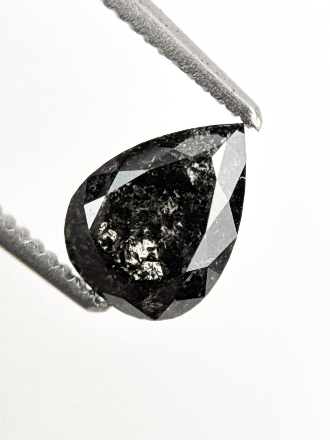 1.02 Ct Pear Rose Cut Grey Natural Salt and Pepper Diamond