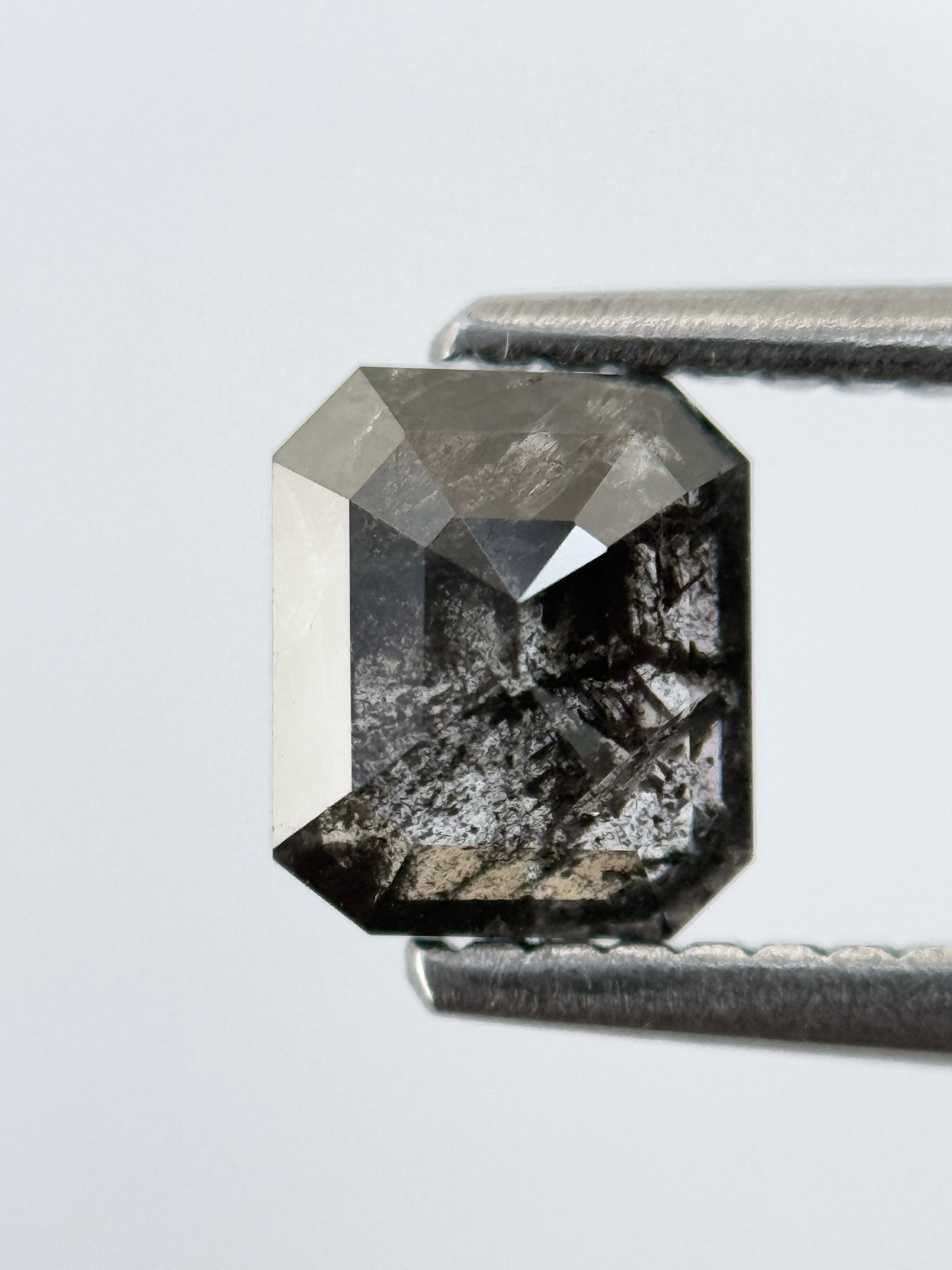0.92 Ct Emerald Rose Cut Grey Natural Salt and Pepper Diamond