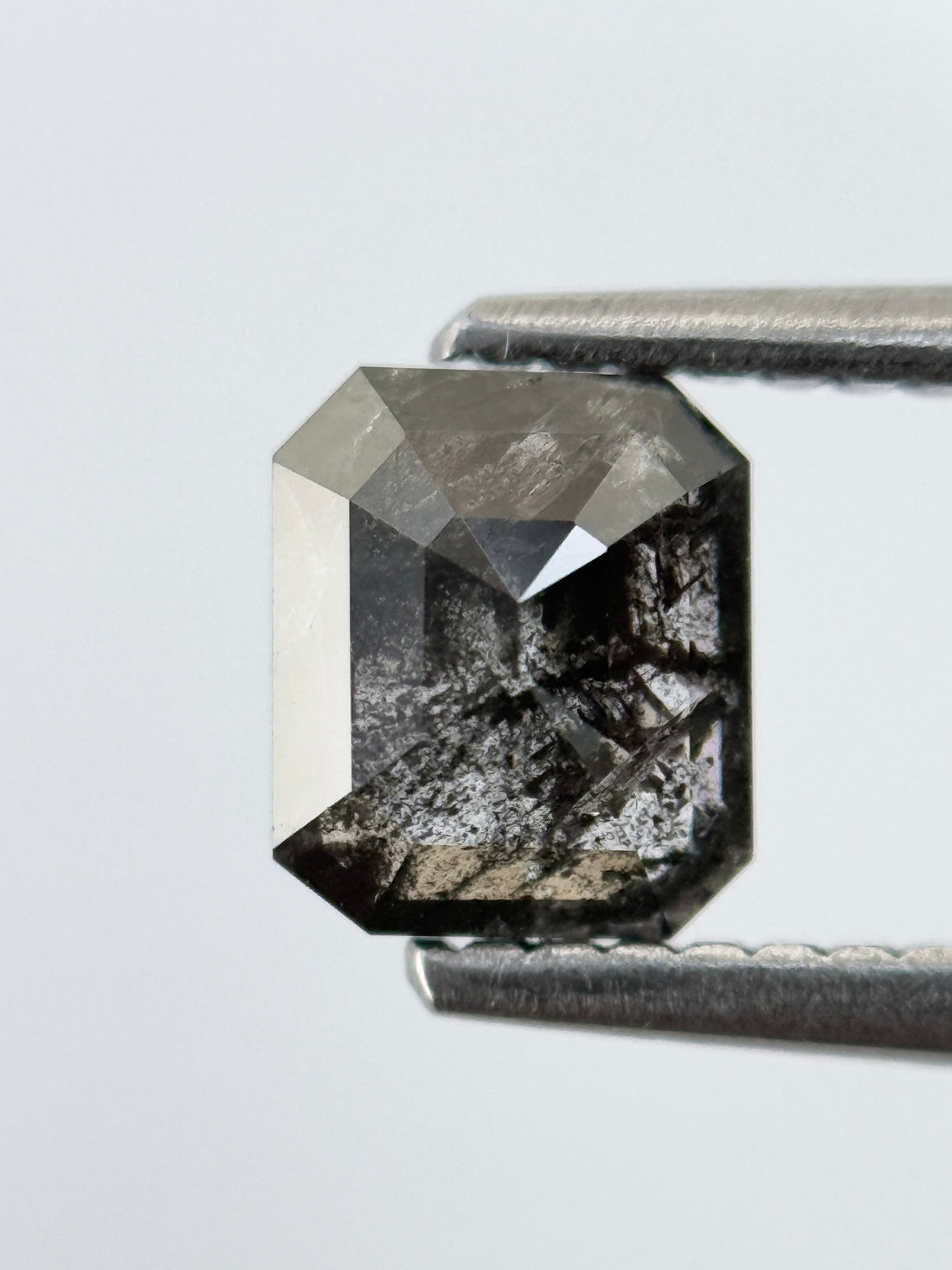 0.92 Ct Emerald Rose Cut Grey Natural Salt and Pepper Diamond