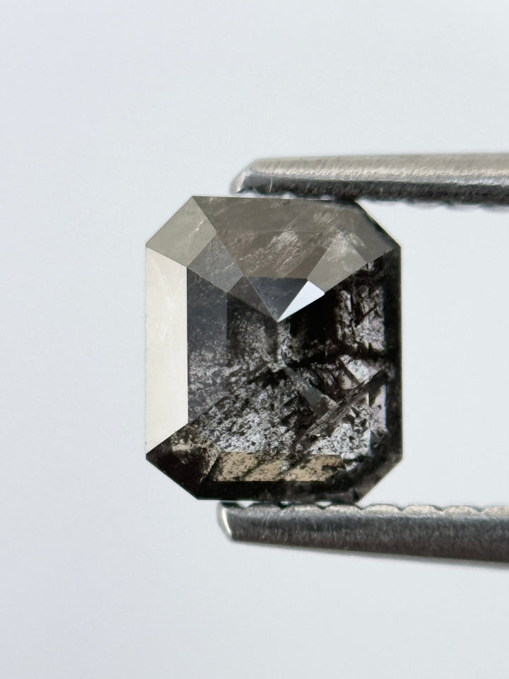 0.92 Ct Emerald Rose Cut Grey Natural Salt and Pepper Diamond