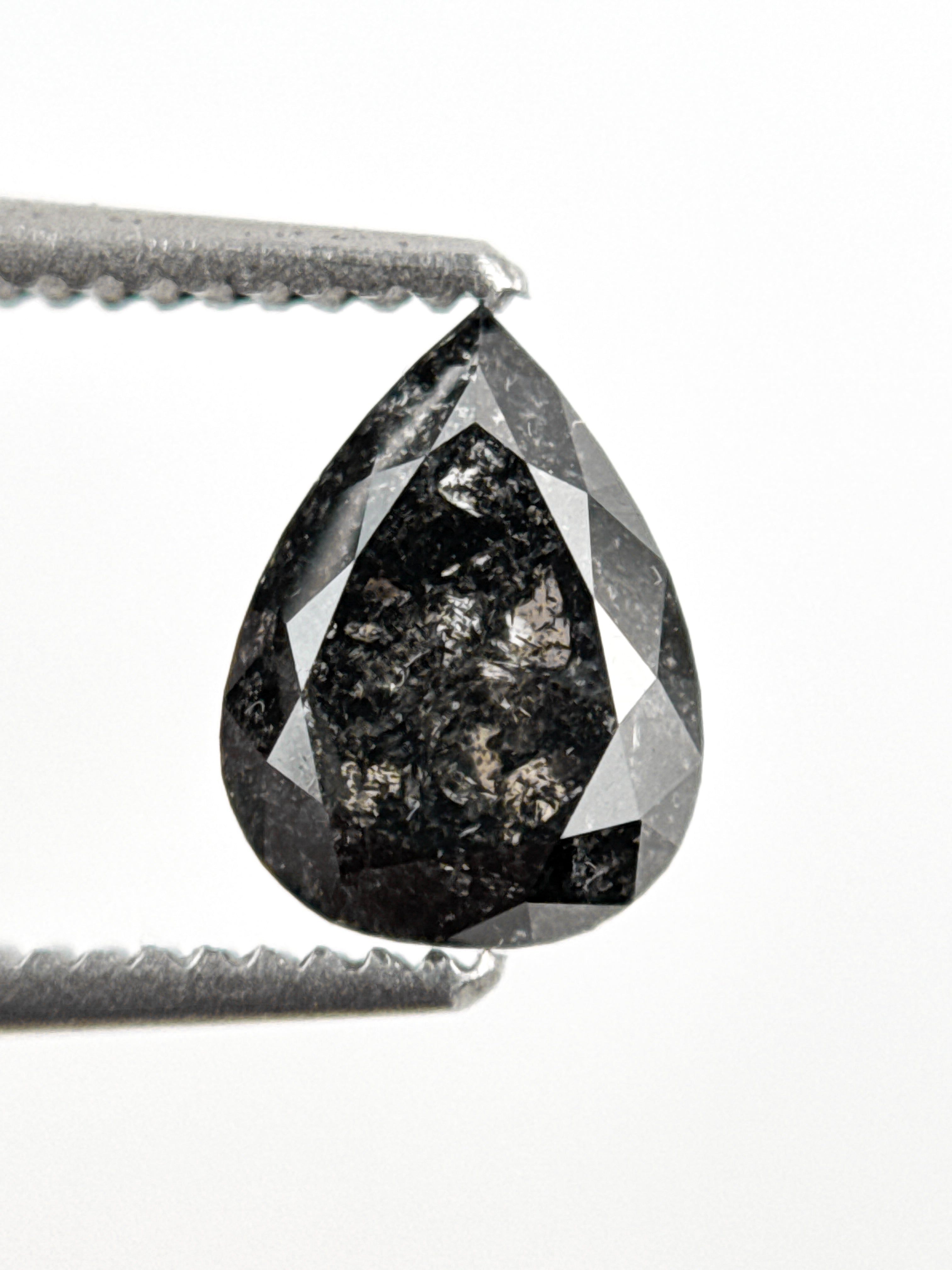 1.02 Ct Pear Rose Cut Grey Natural Salt and Pepper Diamond