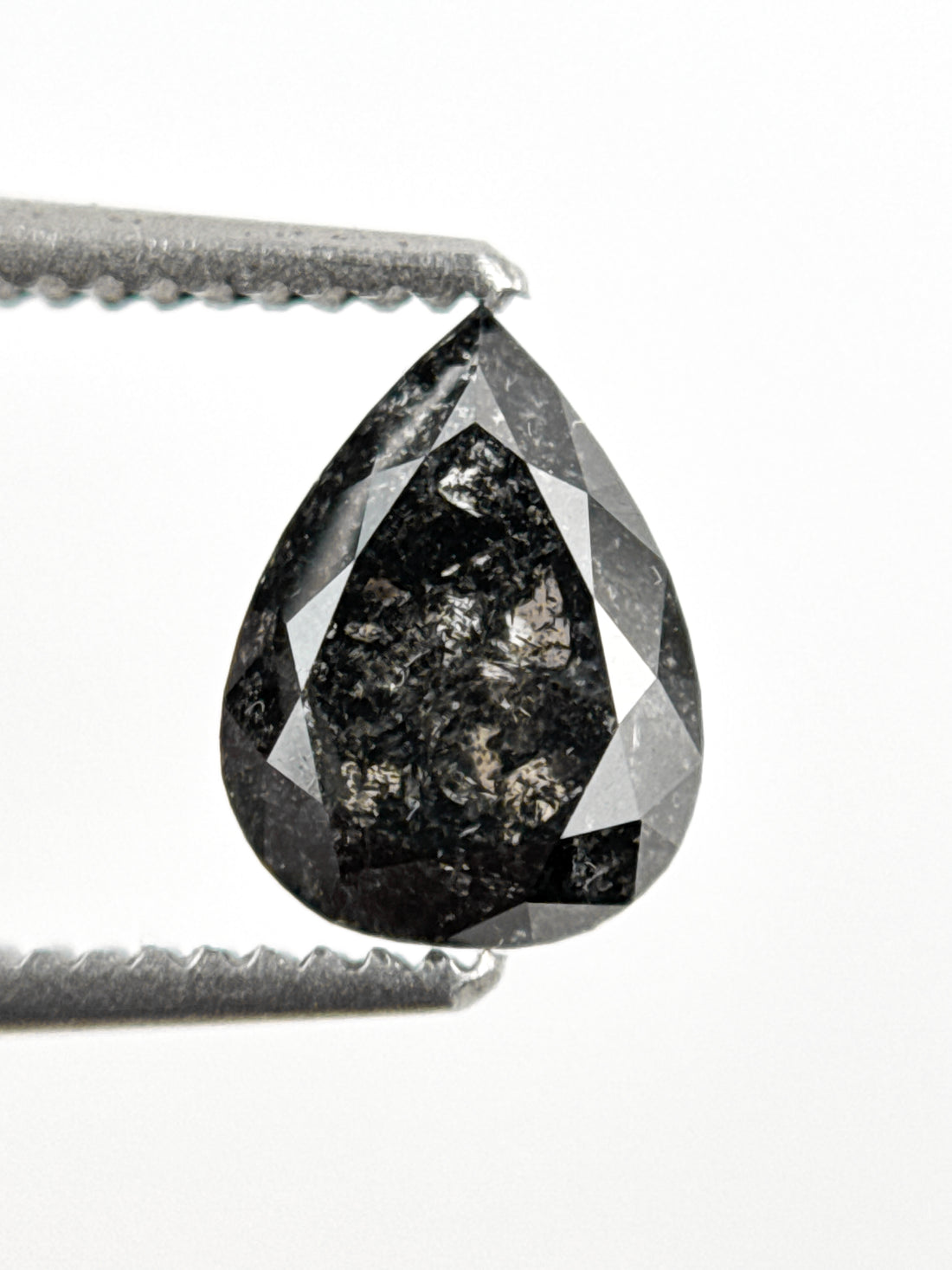 1.02 Ct Pear Rose Cut Grey Natural Salt and Pepper Diamond
