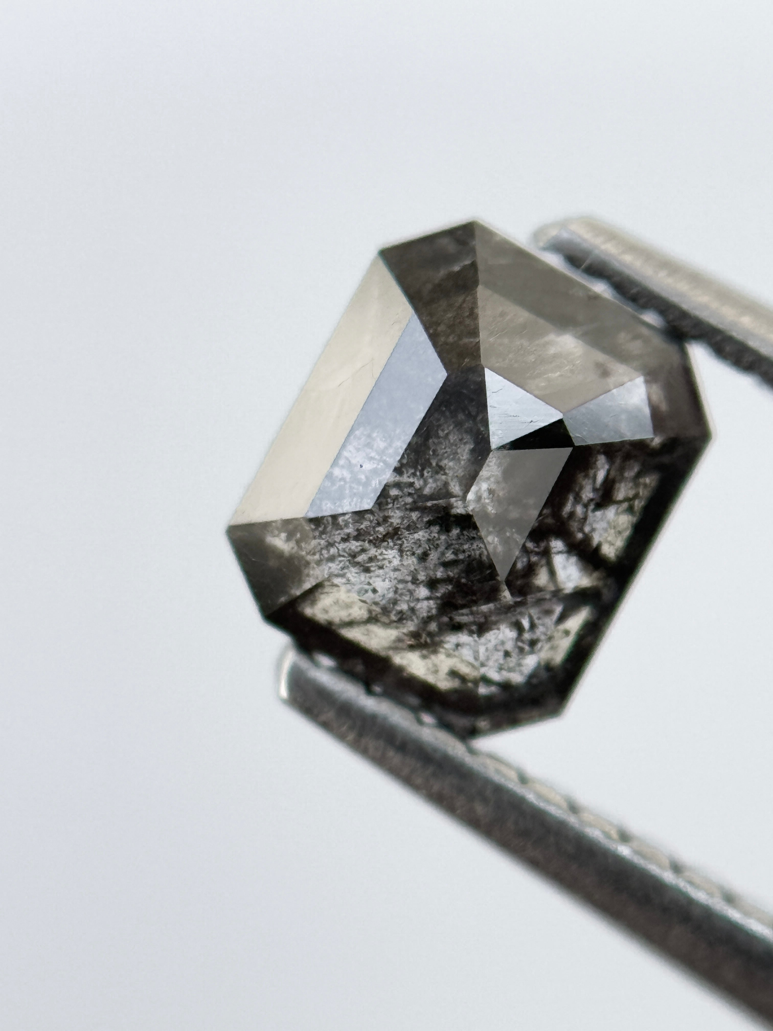 0.92 Ct Emerald Rose Cut Grey Natural Salt and Pepper Diamond