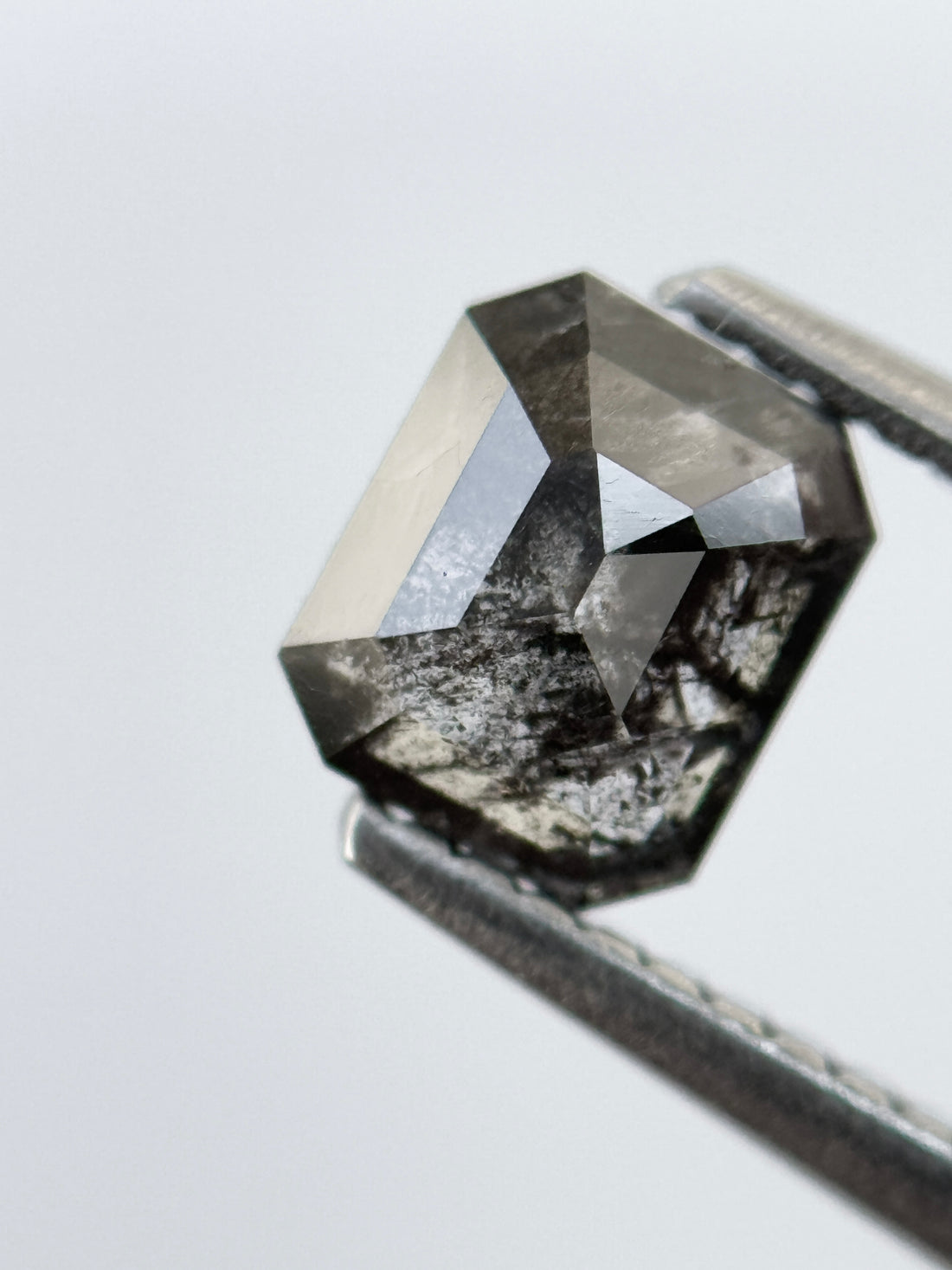 0.92 Ct Emerald Rose Cut Grey Natural Salt and Pepper Diamond