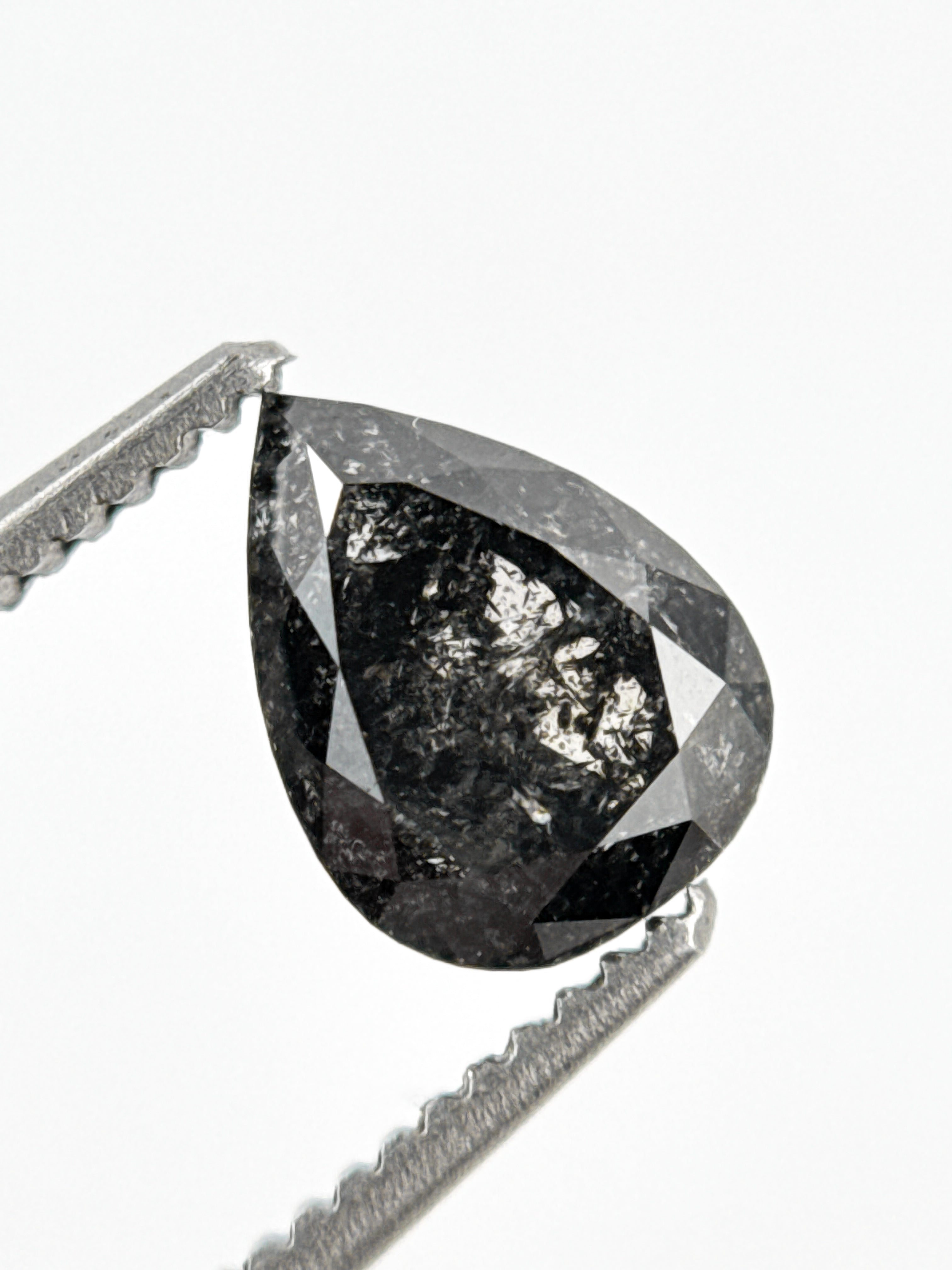 1.02 Ct Pear Rose Cut Grey Natural Salt and Pepper Diamond