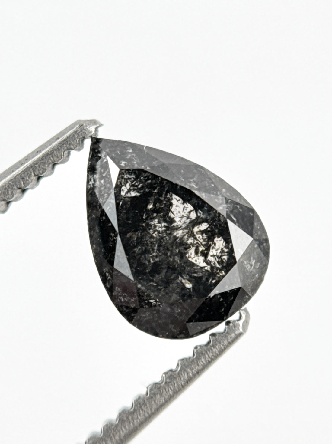 1.02 Ct Pear Rose Cut Grey Natural Salt and Pepper Diamond