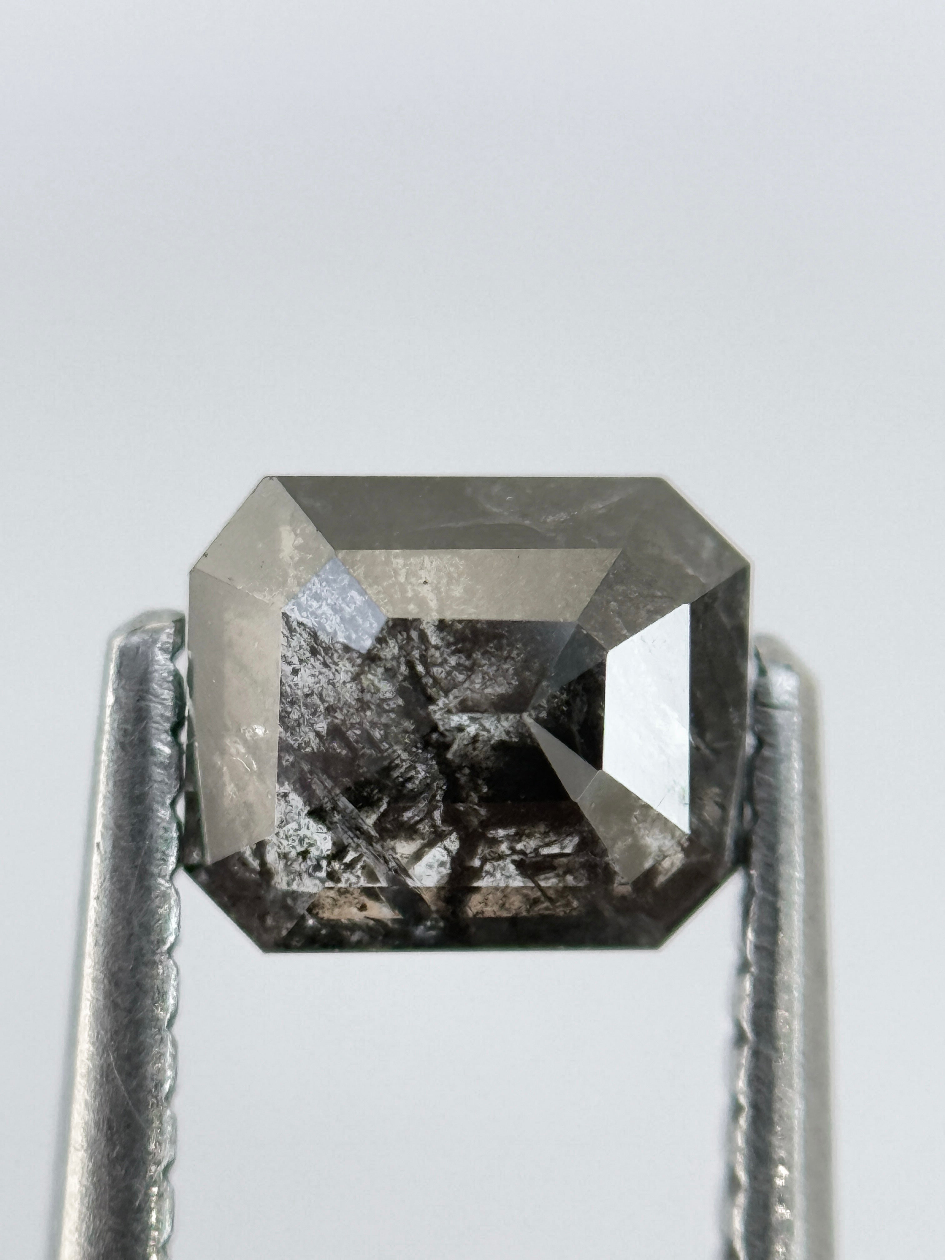 0.92 Ct Emerald Rose Cut Grey Natural Salt and Pepper Diamond